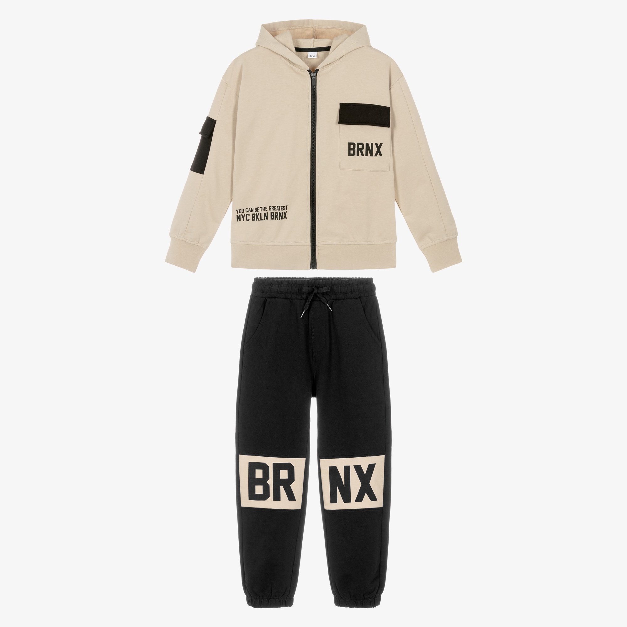 Boys Beige & Black Graphic Cotton Tracksuit - View 3