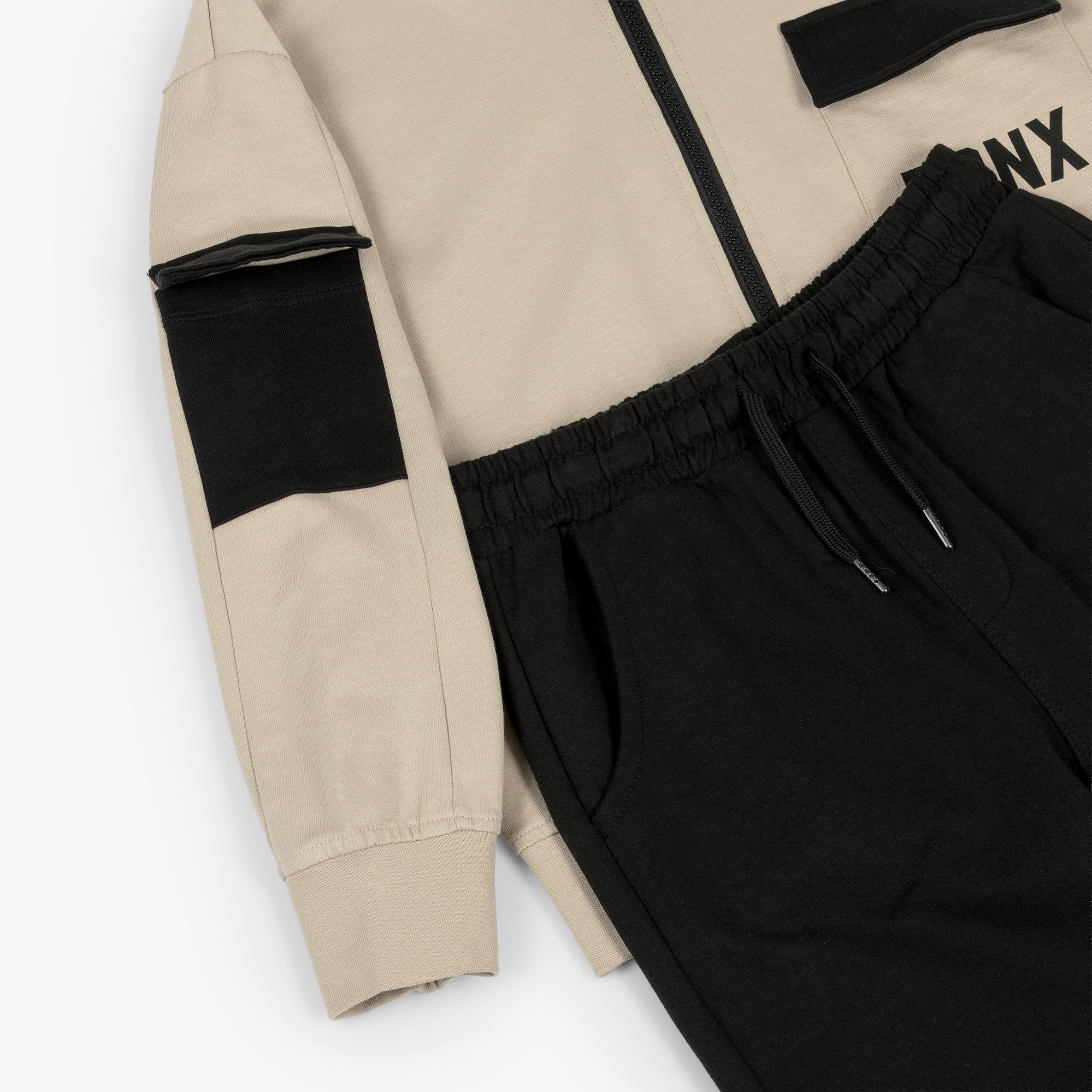 Boys Beige & Black Graphic Cotton Tracksuit - View 6
