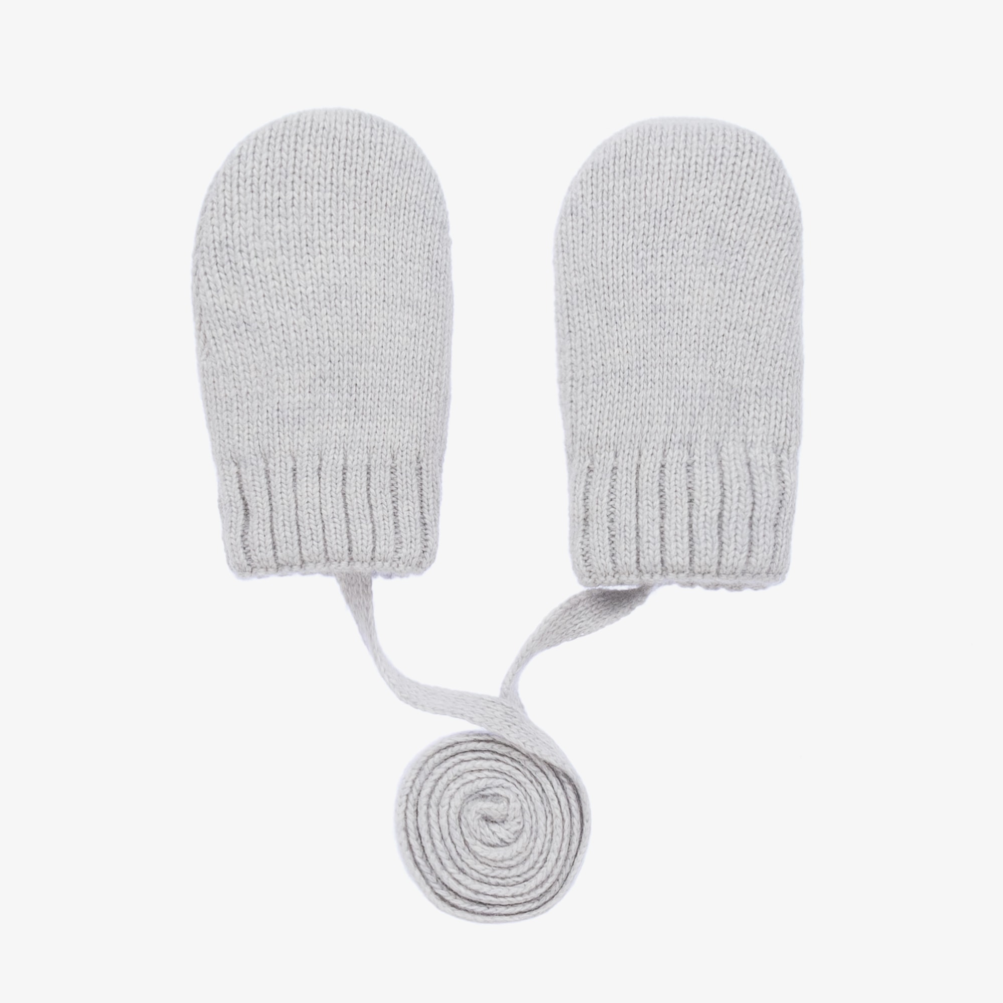 Grey Wool & Cashmere Baby Mittens - View 2