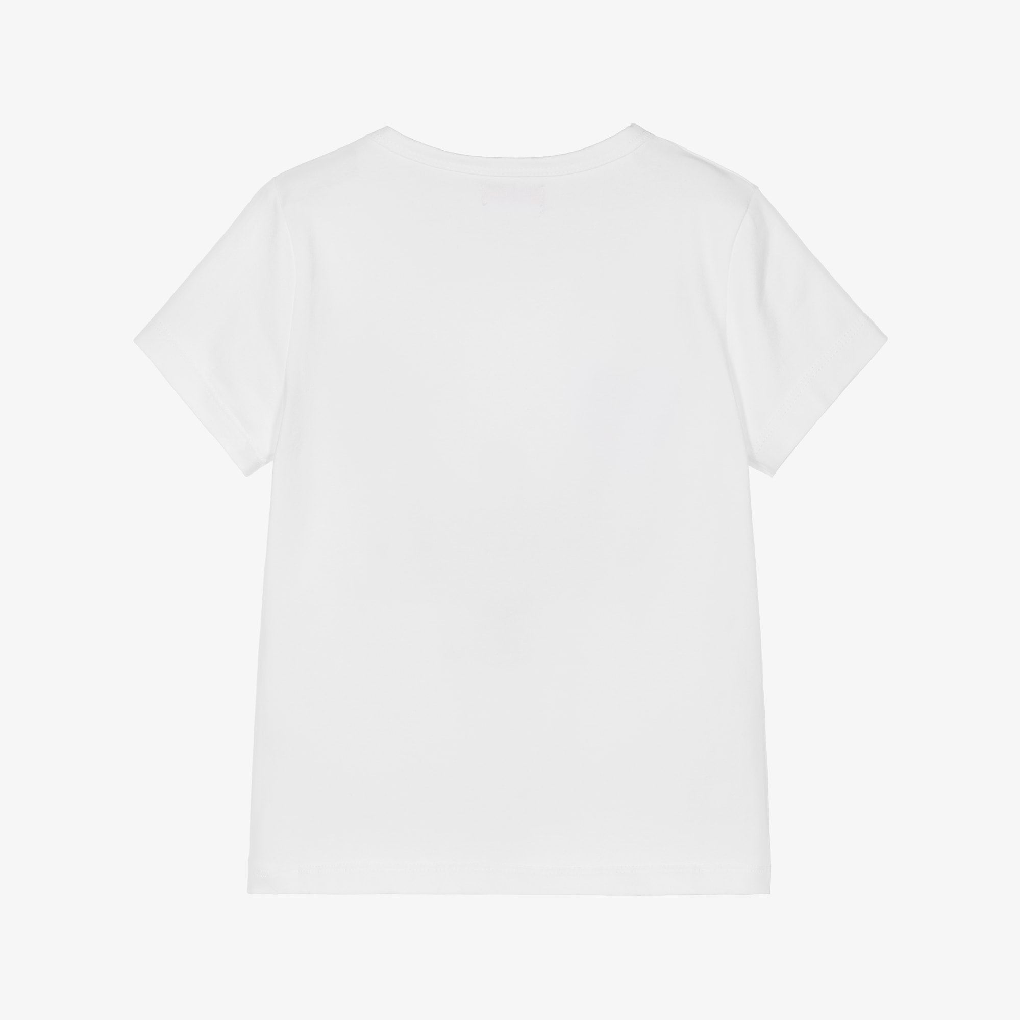 Girl White Cotton T-Shirt with Smiling Red Heart Motif - View 2