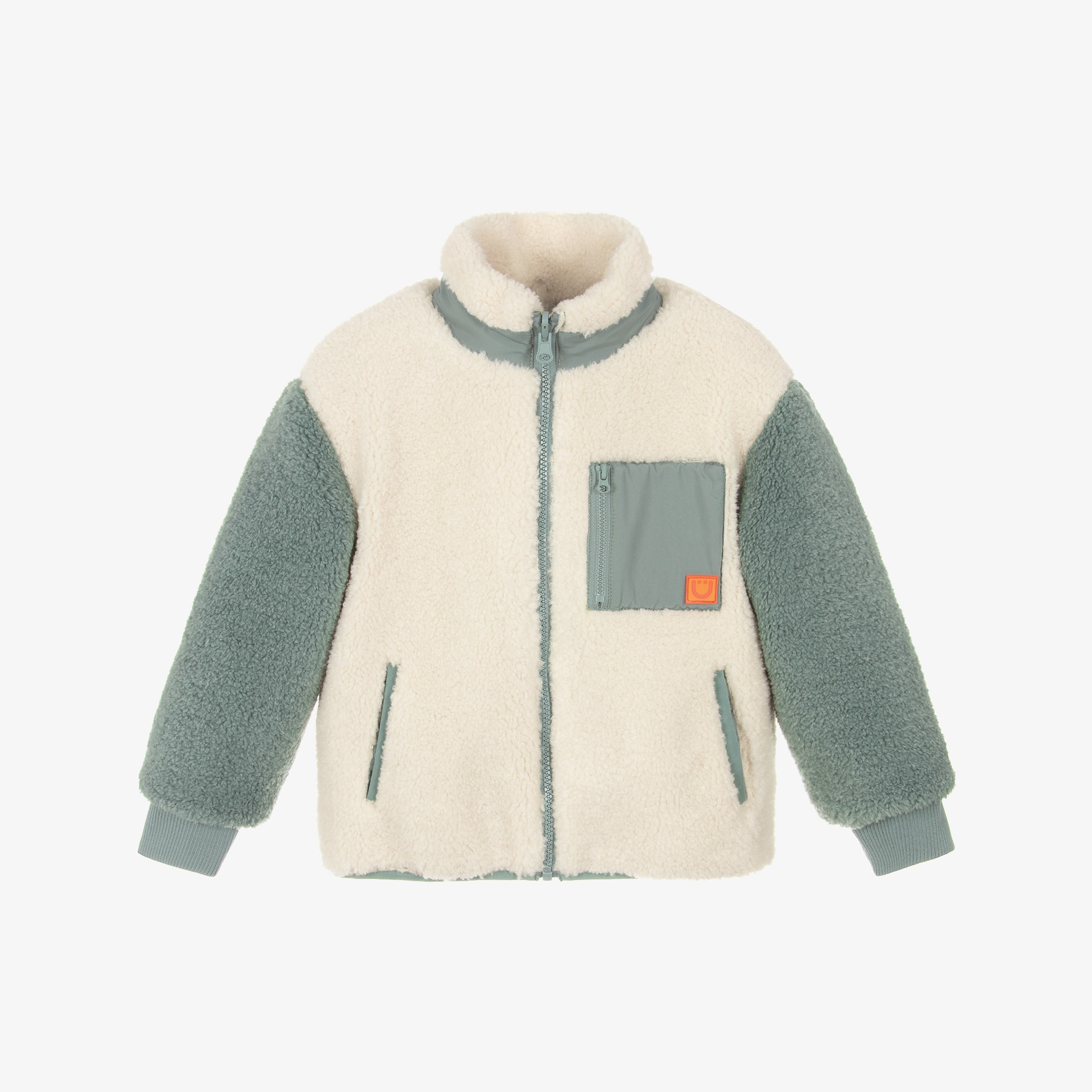 Green & Ivory Reversible Sherpa Jacket - View 1