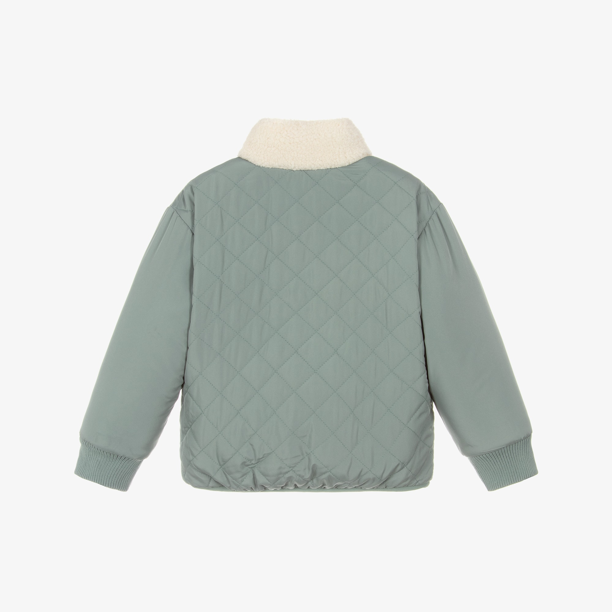 Green & Ivory Reversible Sherpa Jacket - View 6