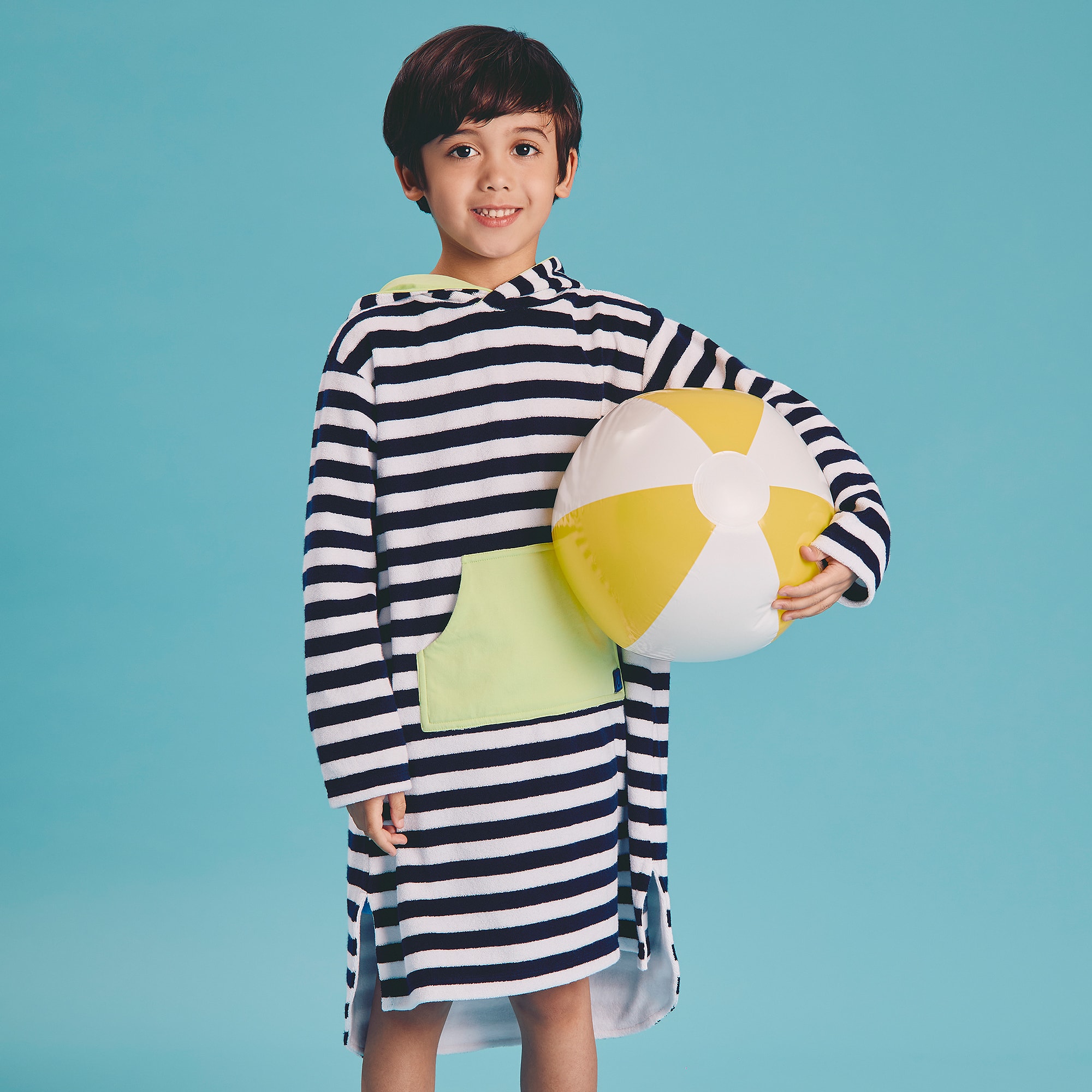 Navy Blue Stripe Hooded Towelling Robe - View 2