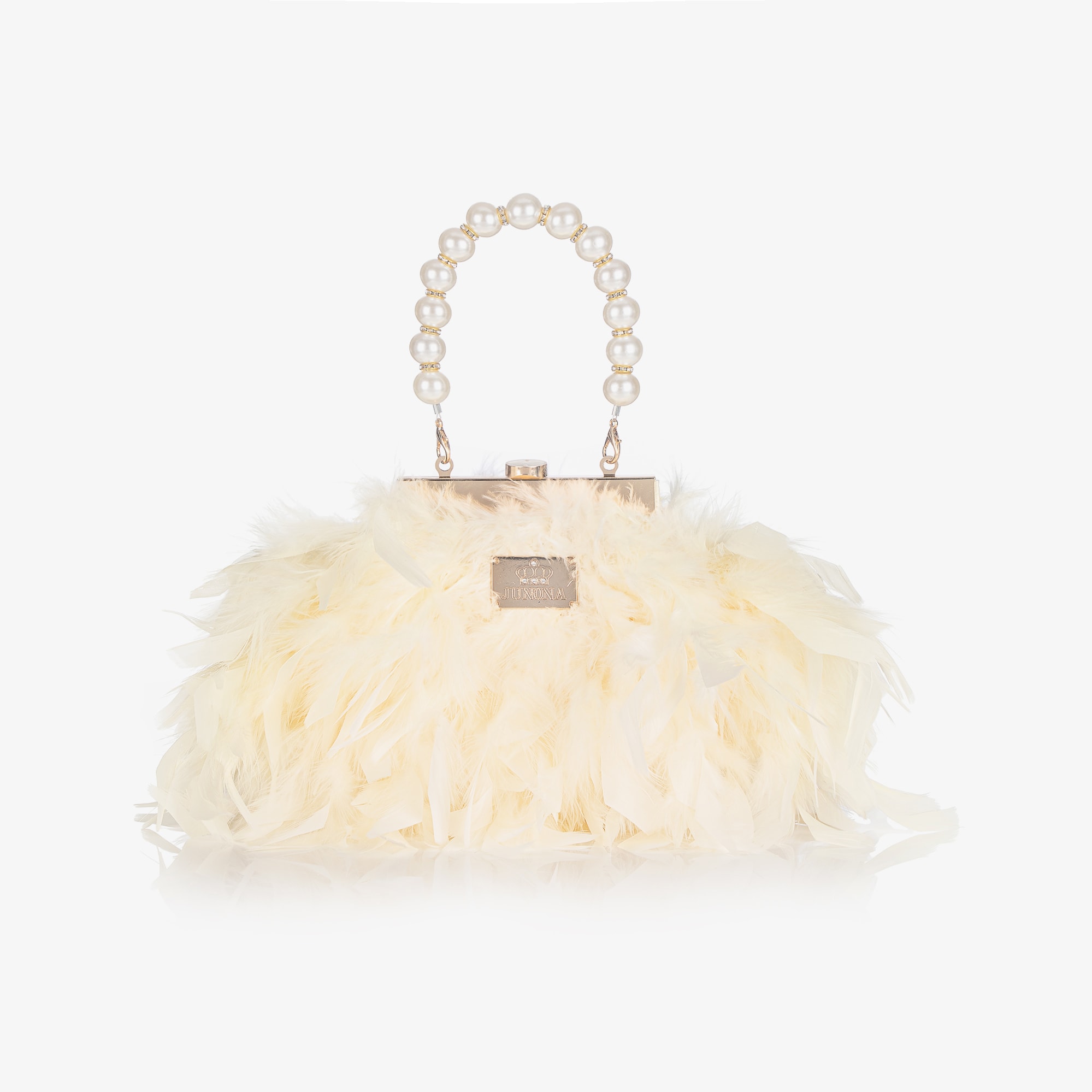 Girls Ivory Feather Bag with Faux Pearl Handle (20cm) - View 1