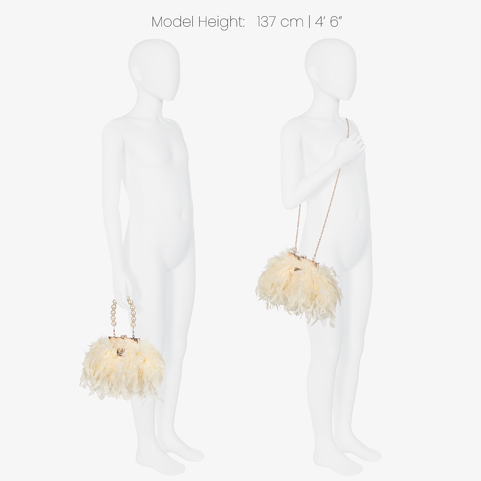 Girls Ivory Feather Bag with Faux Pearl Handle (20cm) - View 2