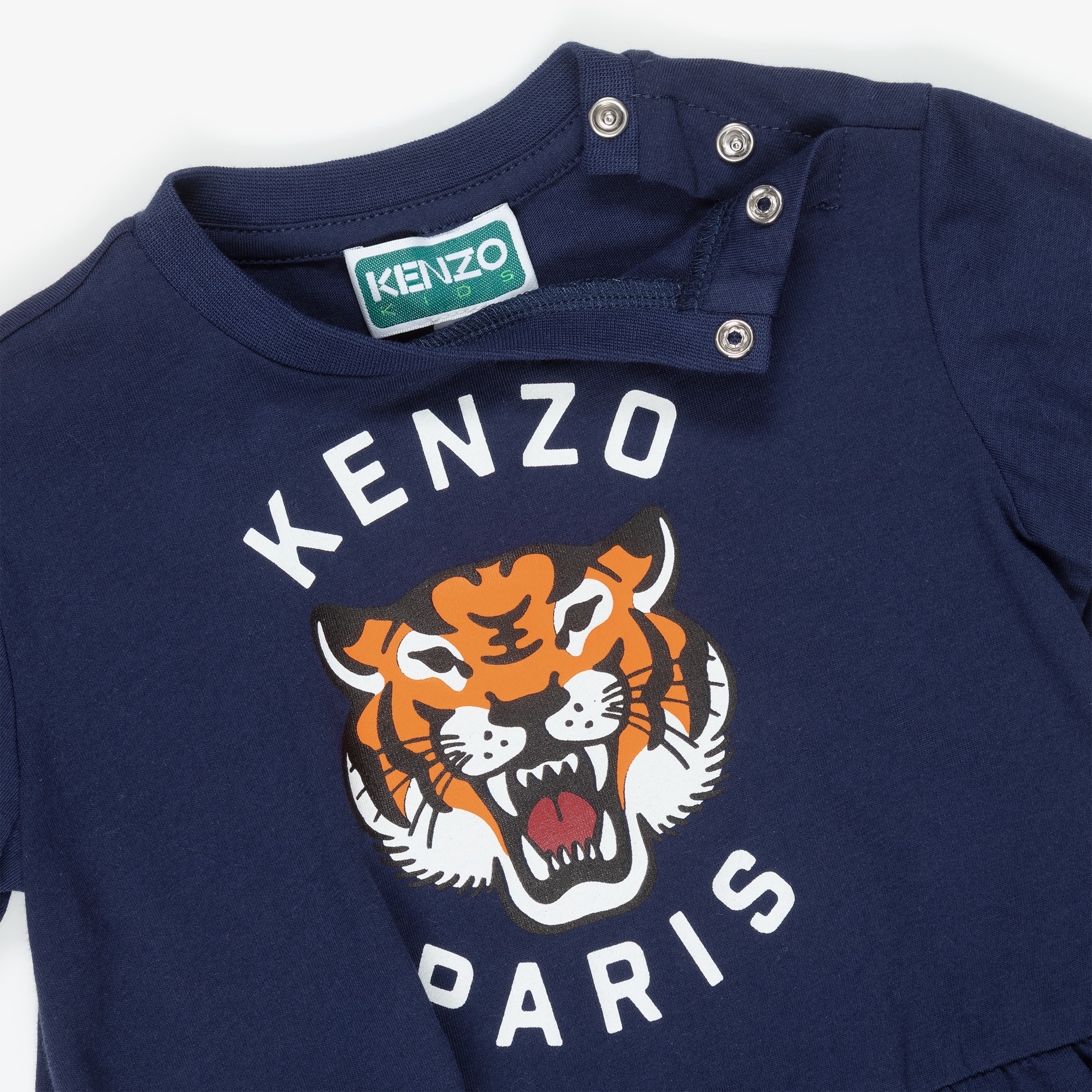 Girls Navy Blue Lucky Tiger Cotton Dress - View 4