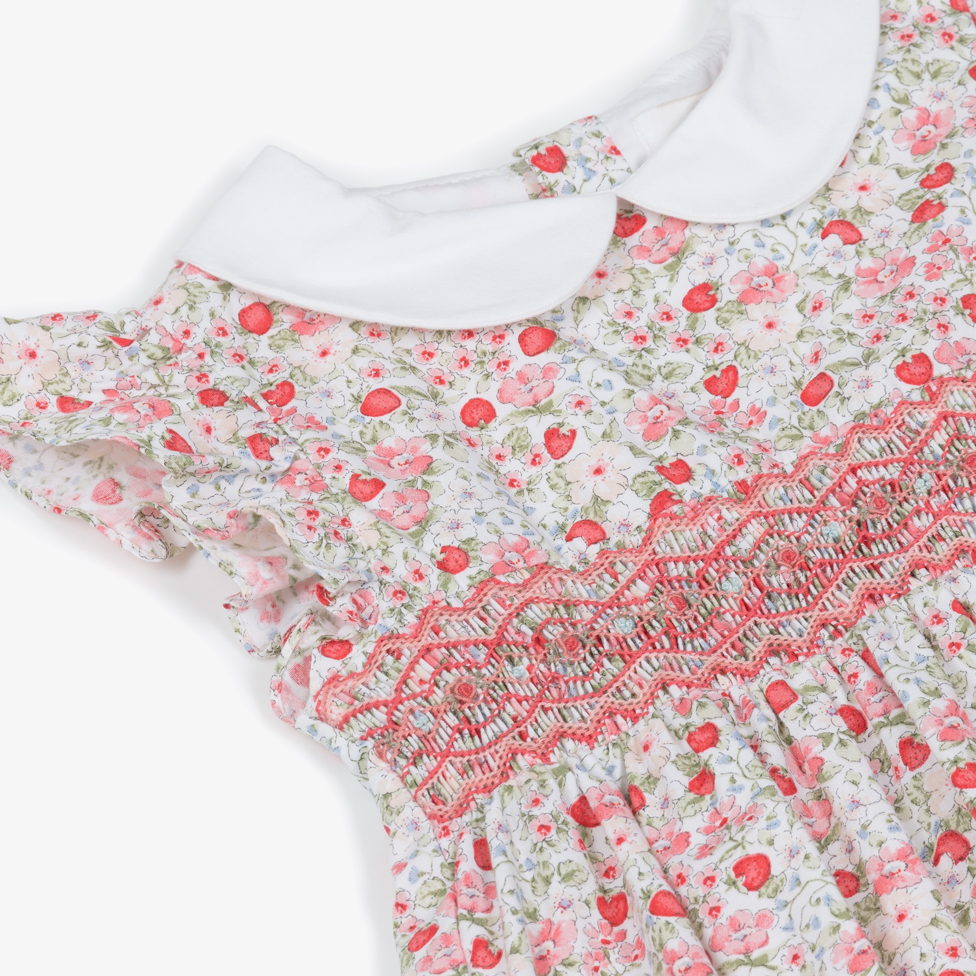 Baby Girls Red Strawberry & Floral Hand-Smocked Shortie - View 5