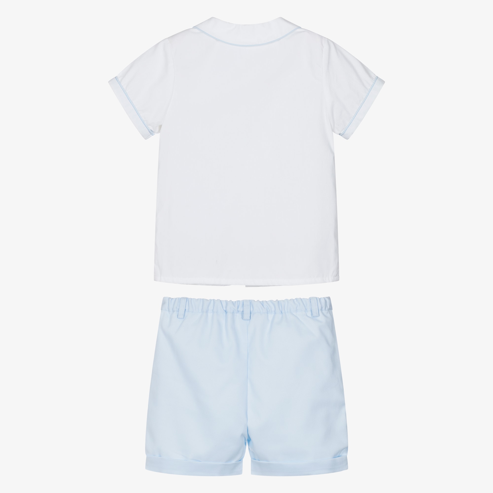 Boys Ivory Shirt & Blue Shorts Set - View 3