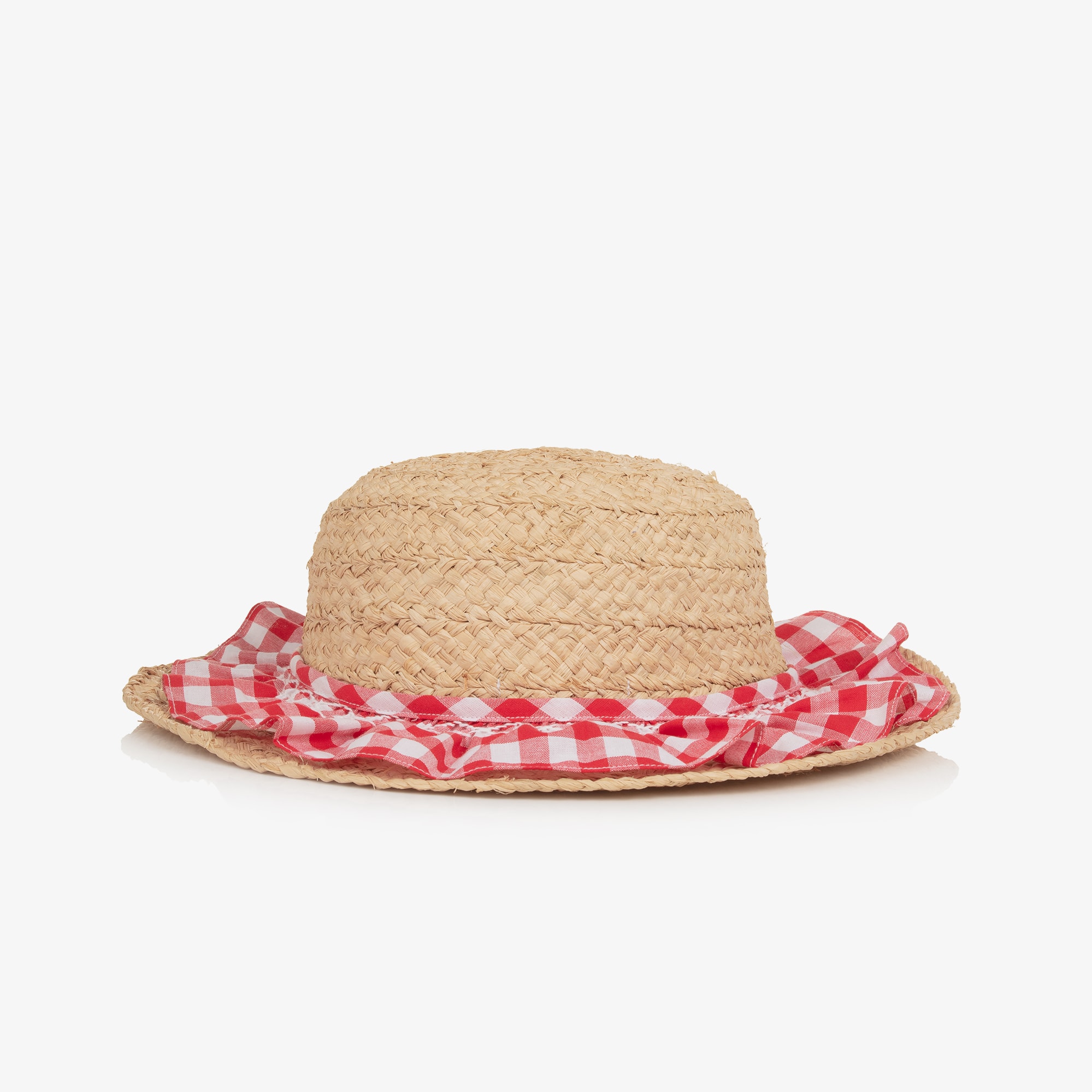 Girls Raffia Sun Hat with Blue Striped Ruffle - View 2