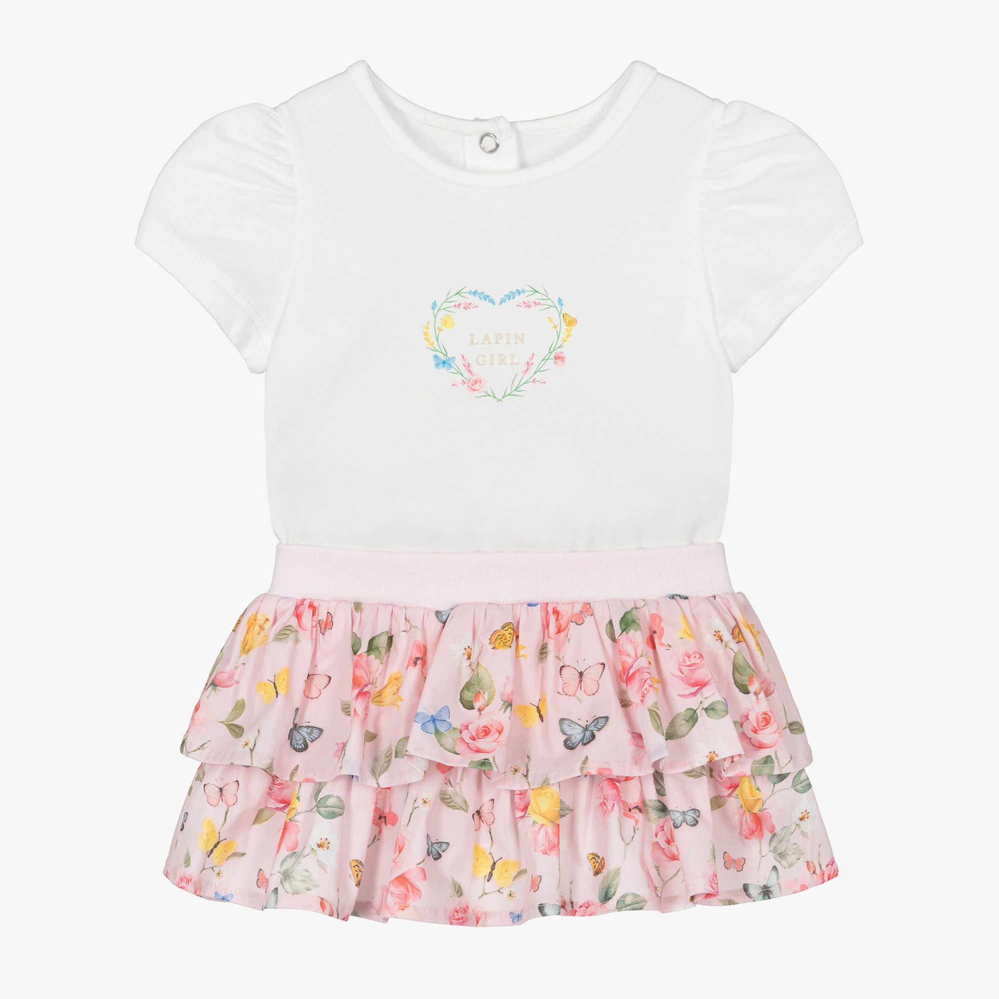Baby Girls Pink Floral Bodysuit & Skirt Set - View 1