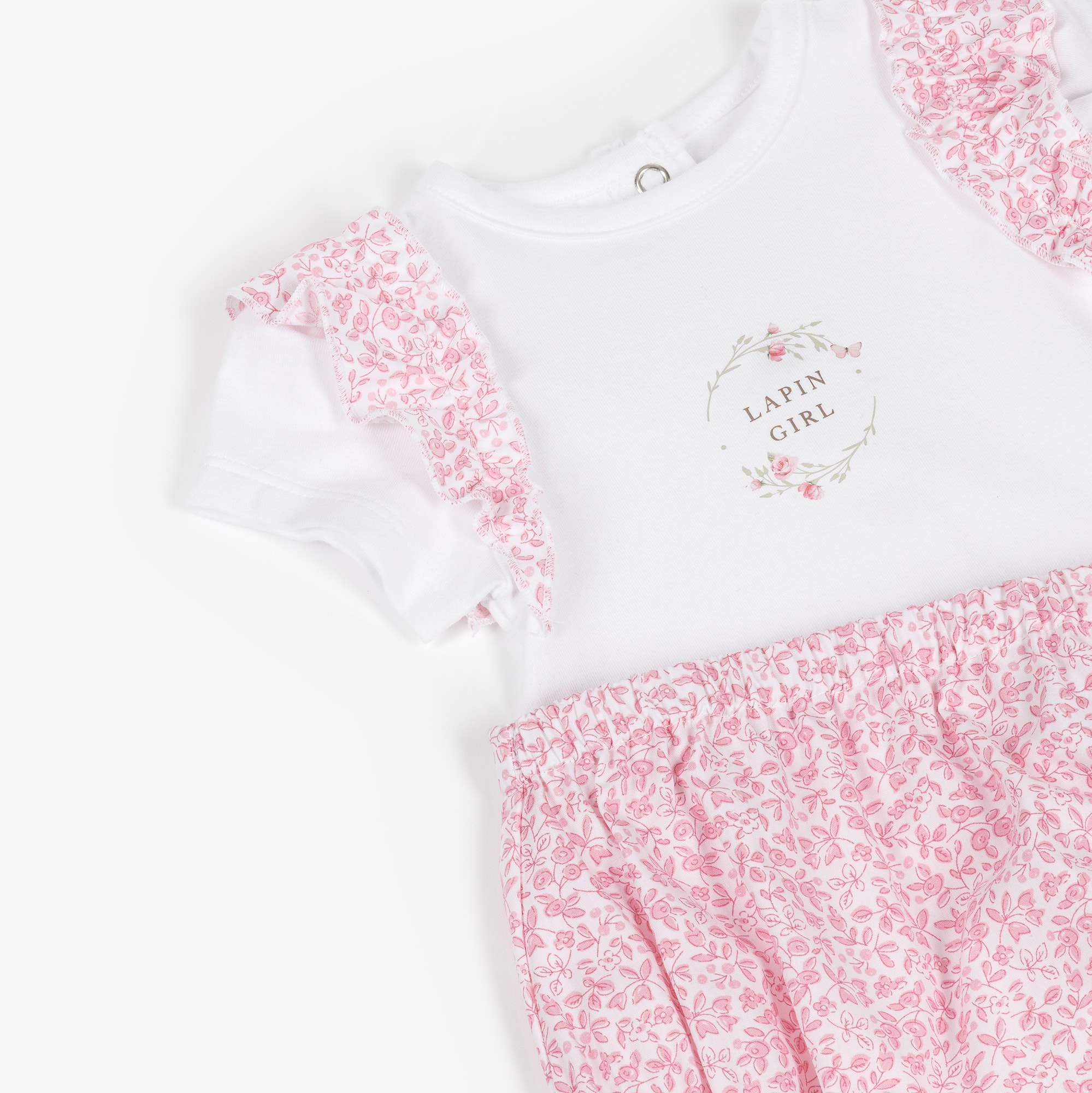 Baby Girls White & Pink Floral Cotton Shorts Set - View 5