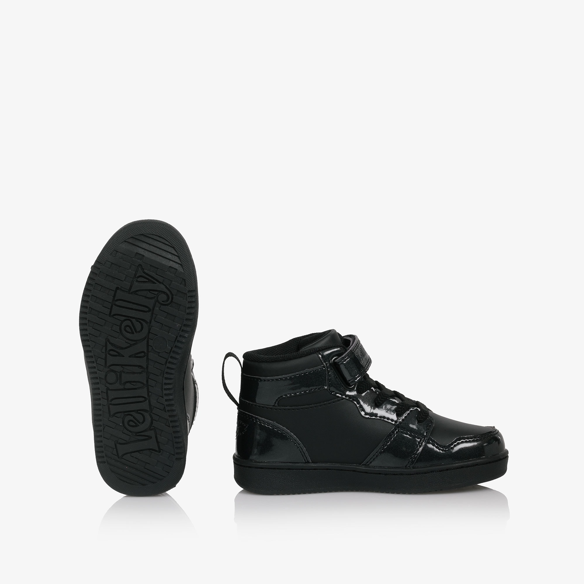 Girls Black Faux Leather High Top Trainers with Hearts - View 3