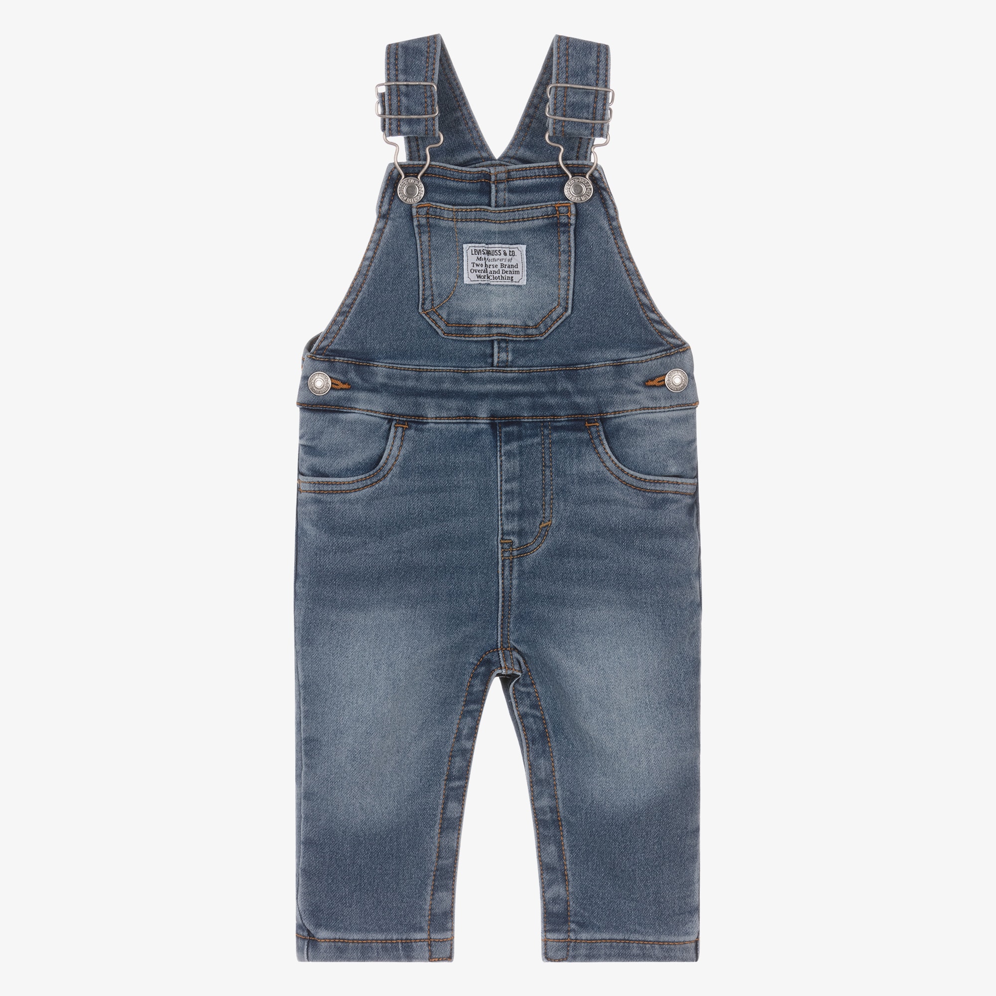 Washed Blue Denim Baby Dungarees - View 1