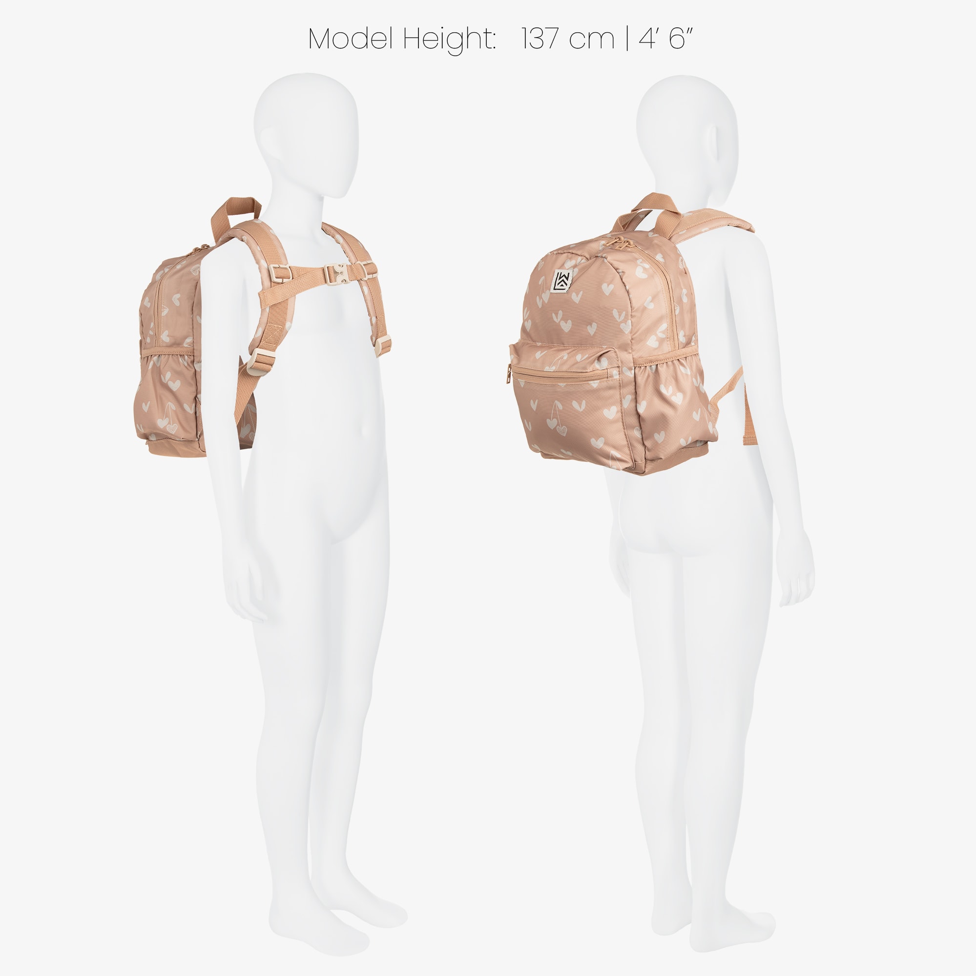 Dusky Pink Heart Print Backpack (27cm) - View 2