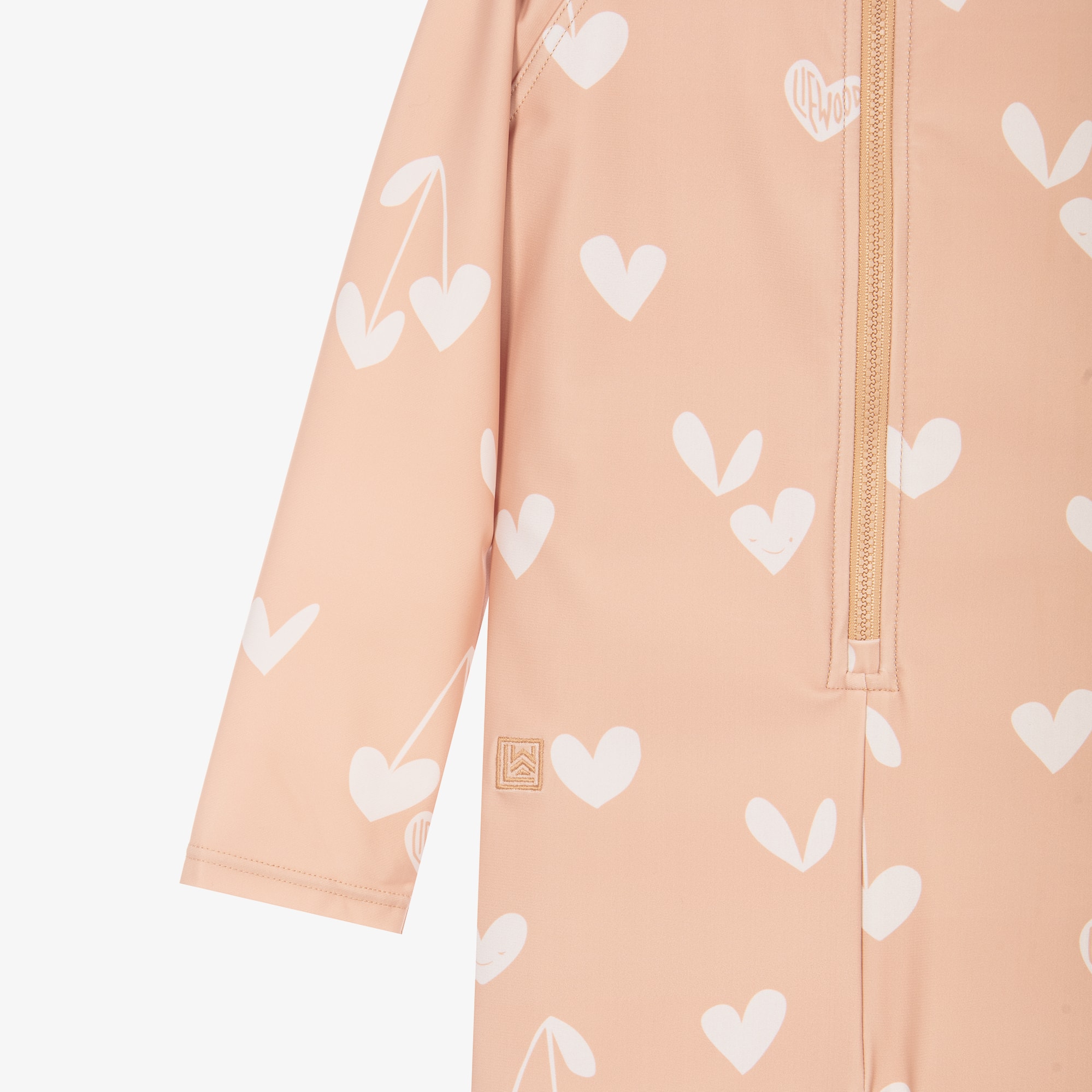 Girls Dusky Pink Heart Print Sun Suit (UPF40+) - View 3