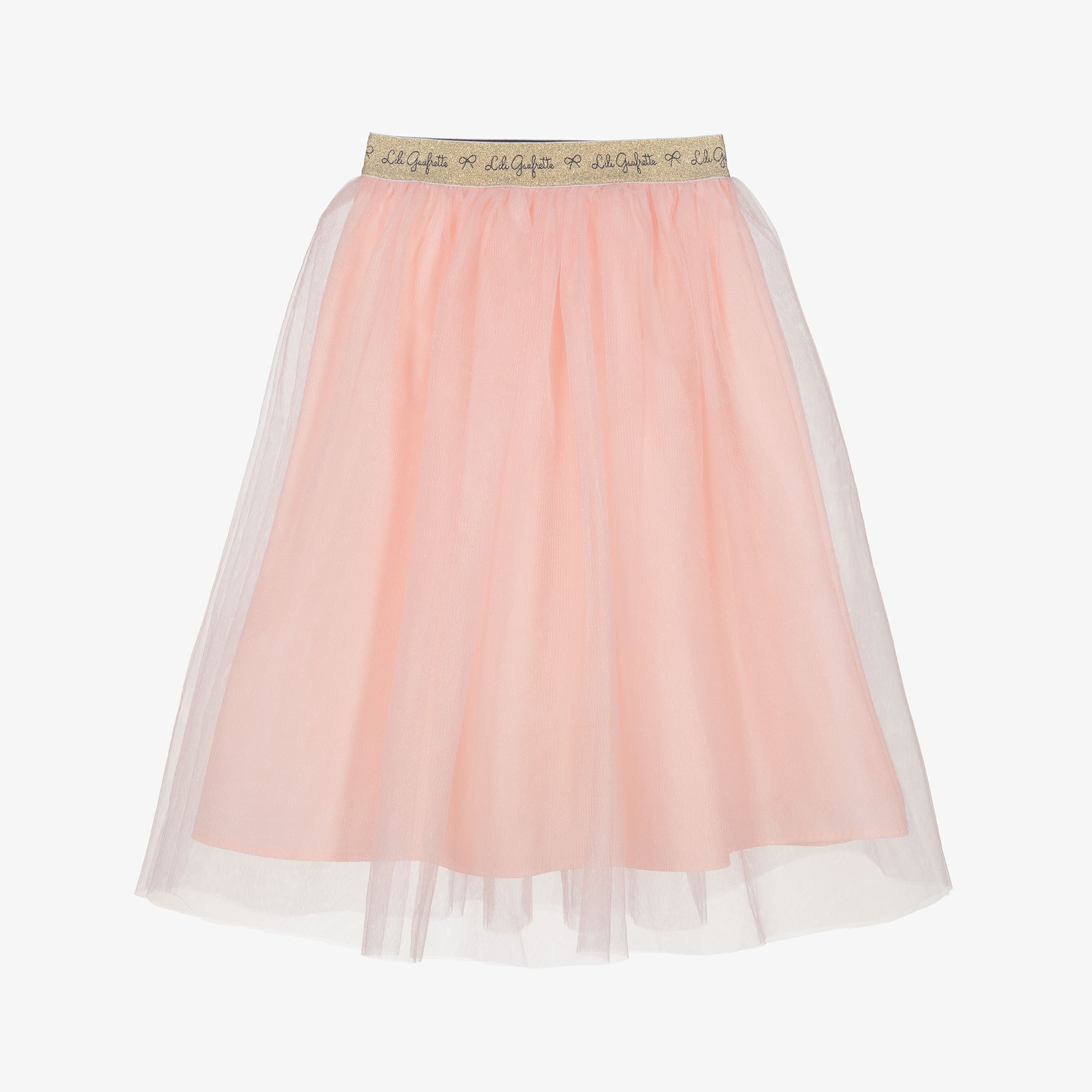Girls Pink Shimmery Tulle Midi Skirt - View 2
