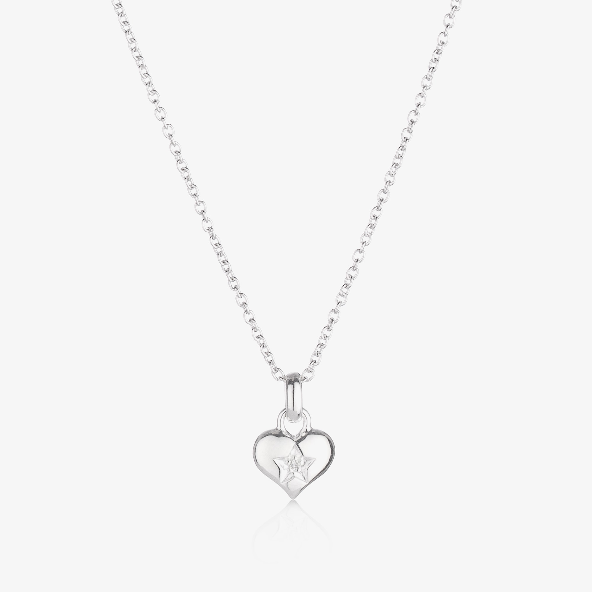 Girls Sterling Silver Diamond Heart Necklace (38cm) - View 1