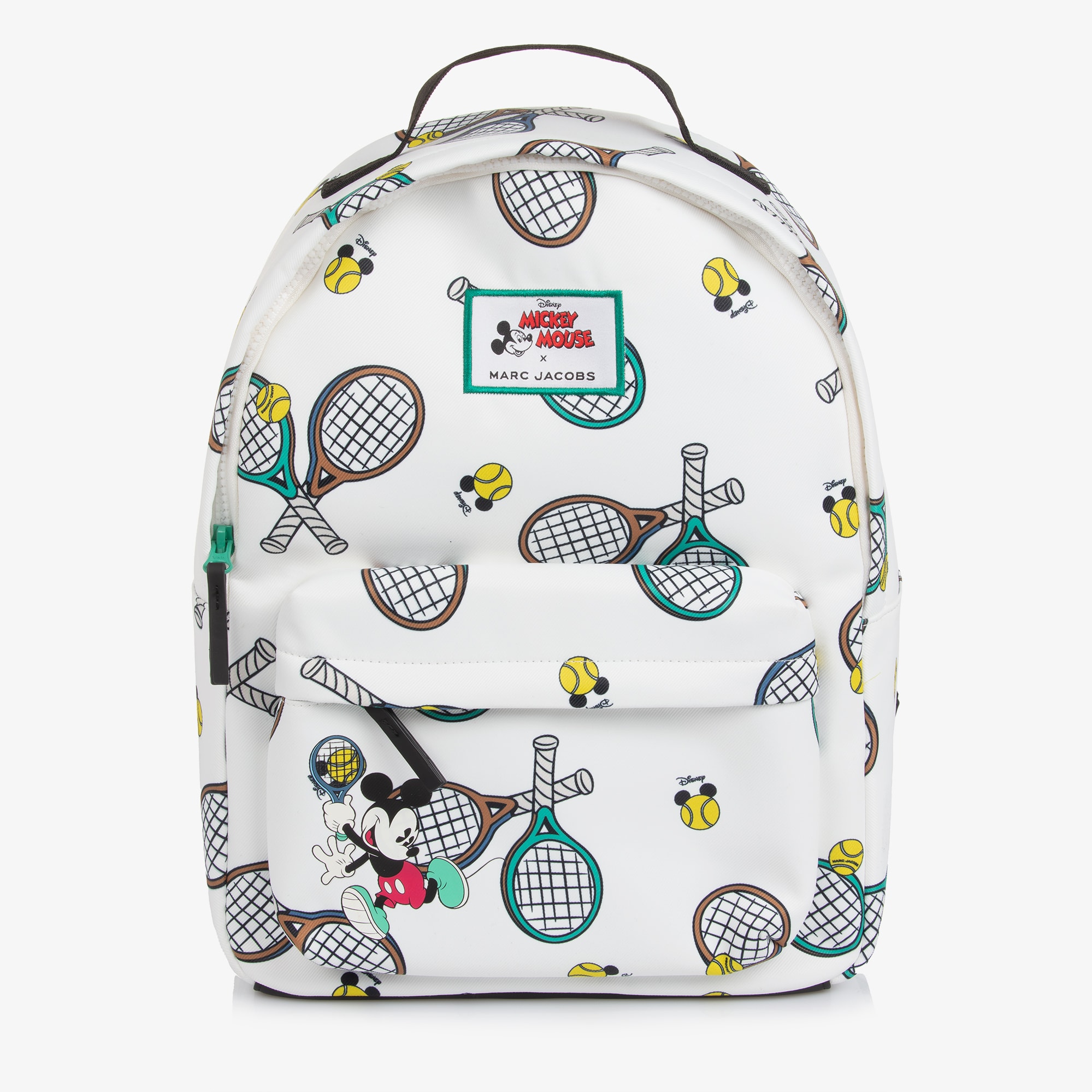 White Mickey Mouse Tennis Racquet Print Backpack (36cm) - View 1