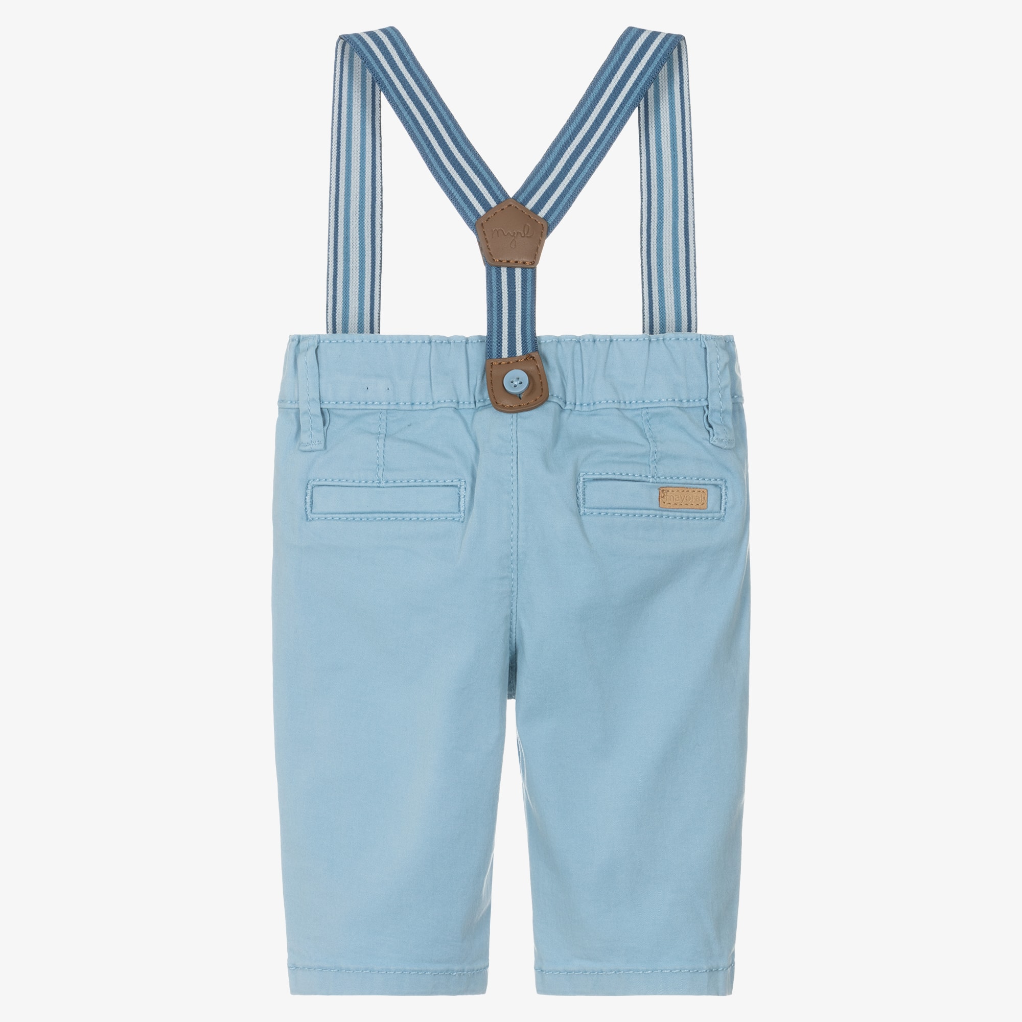 Baby Boys Beige Cotton Trousers with Striped Braces - View 2