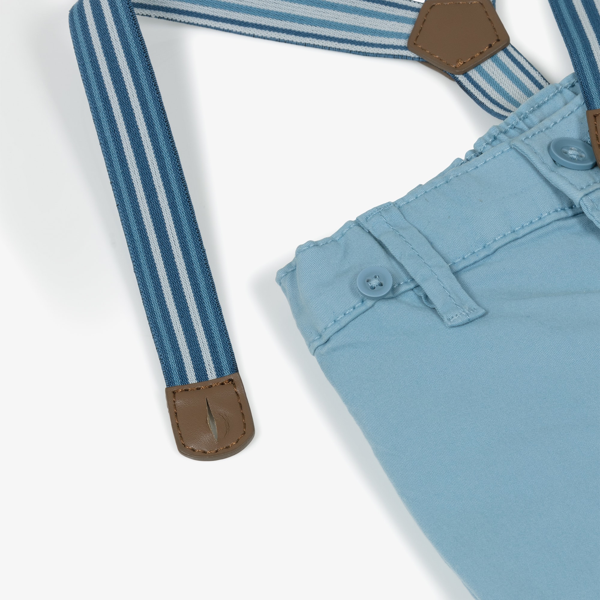 Baby Boys Beige Cotton Trousers with Striped Braces - View 4
