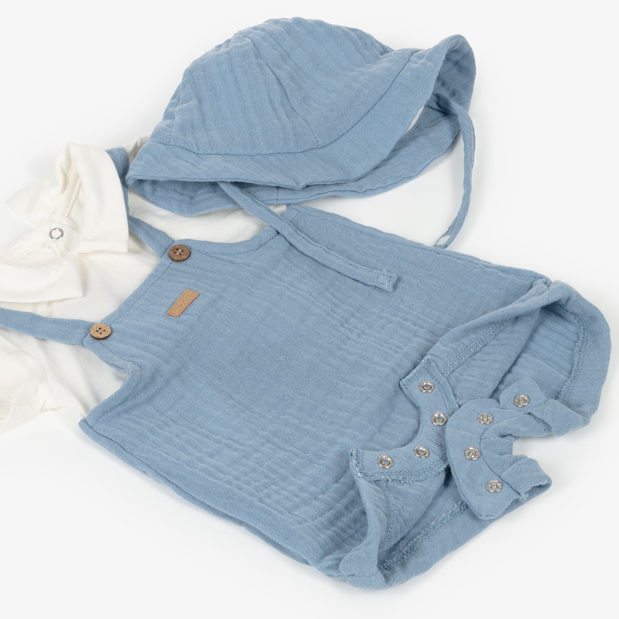 Baby Boys Blue Muslin Shortie & Hat Set - View 3