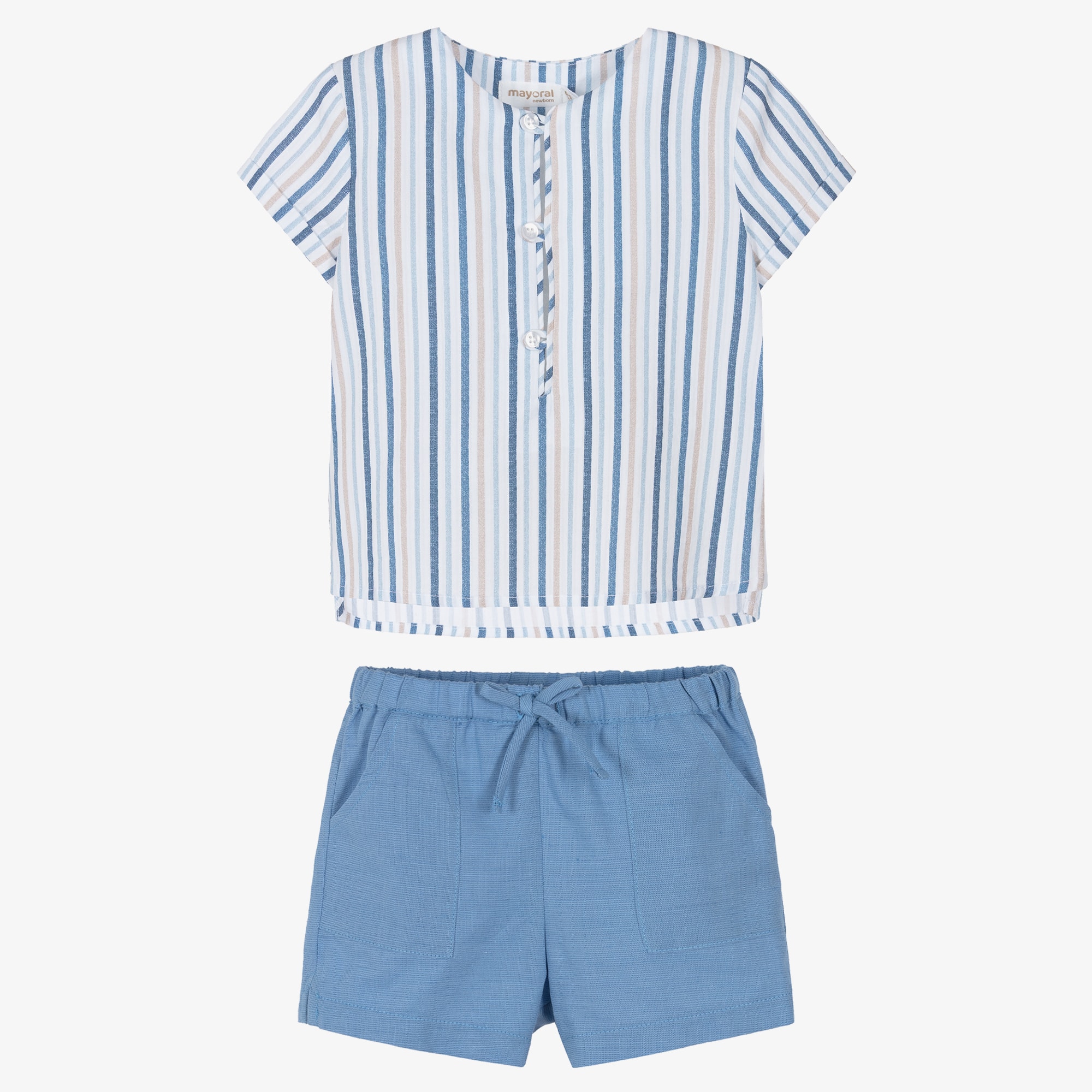 Baby Boys Blue Stripe Shorts Set - View 2
