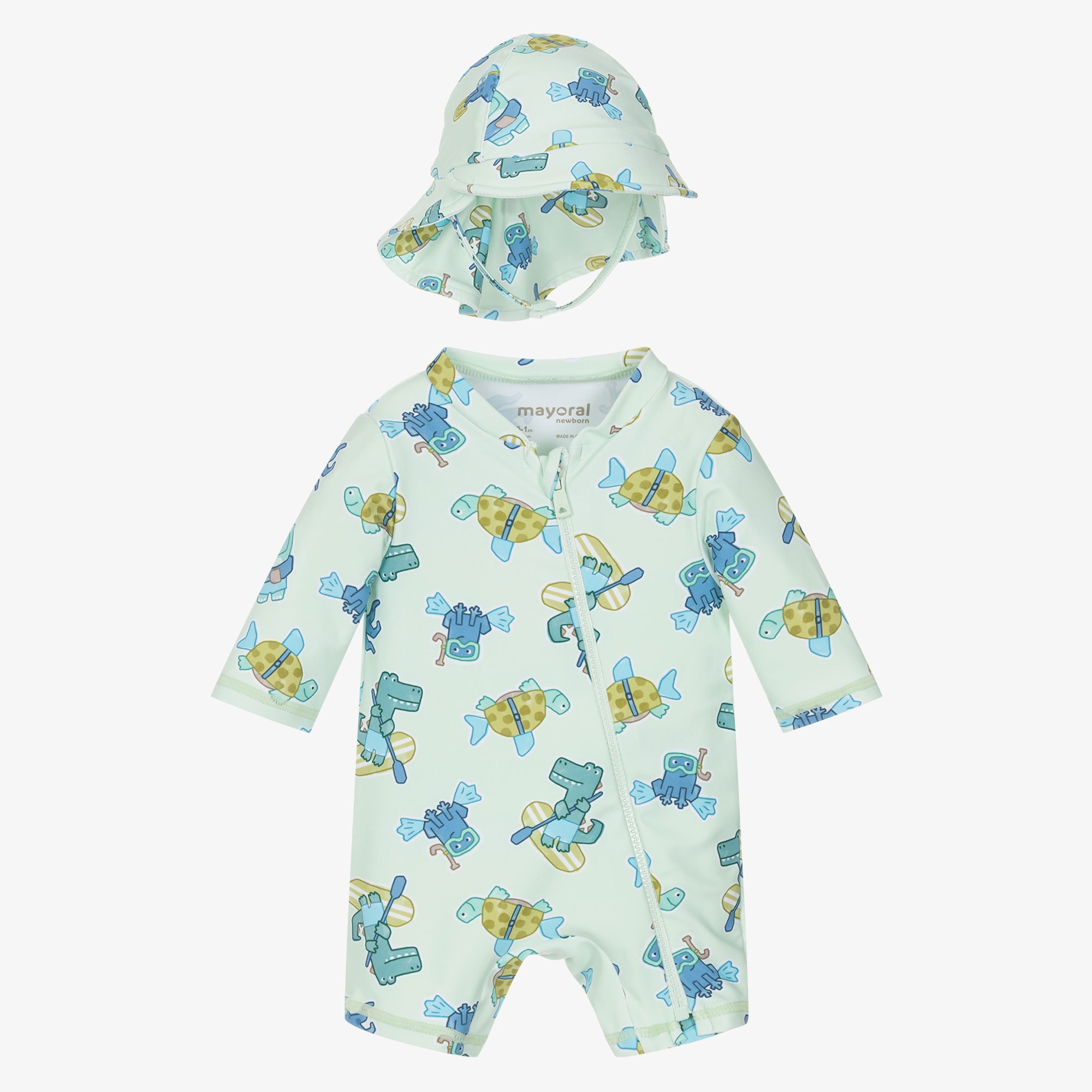 Baby Boys Green Animal Print Sun Suit Set (UPF40+) - View 1