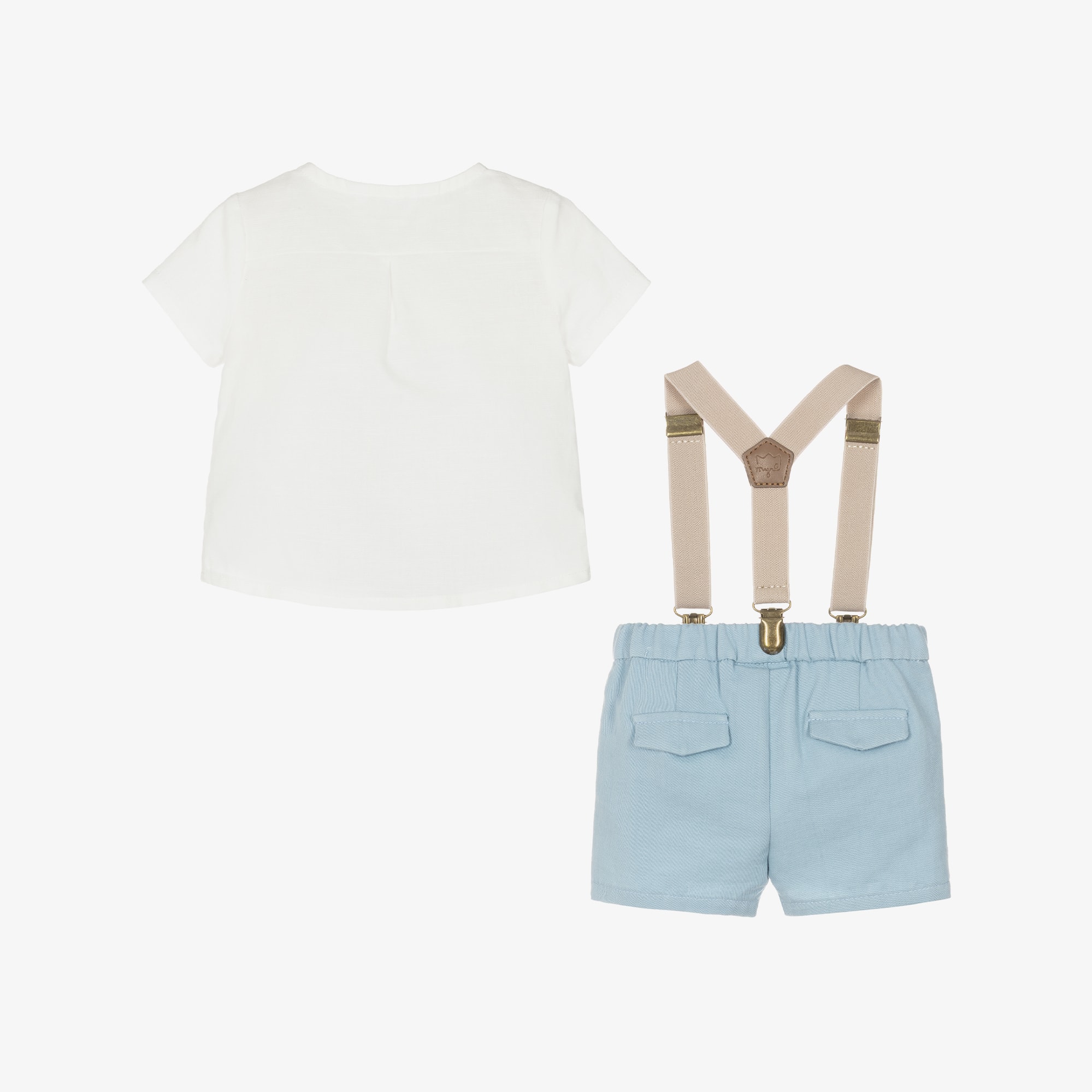 Baby Boys Ivory & Beige Shorts Set with Braces - View 3
