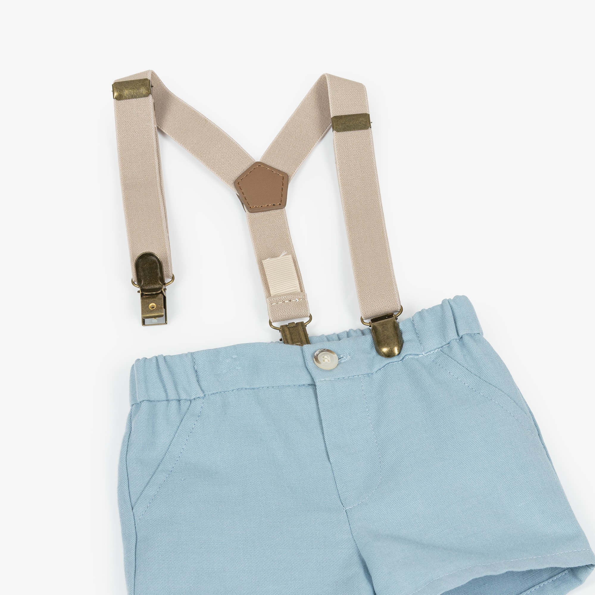 Baby Boys Ivory & Beige Shorts Set with Braces - View 4
