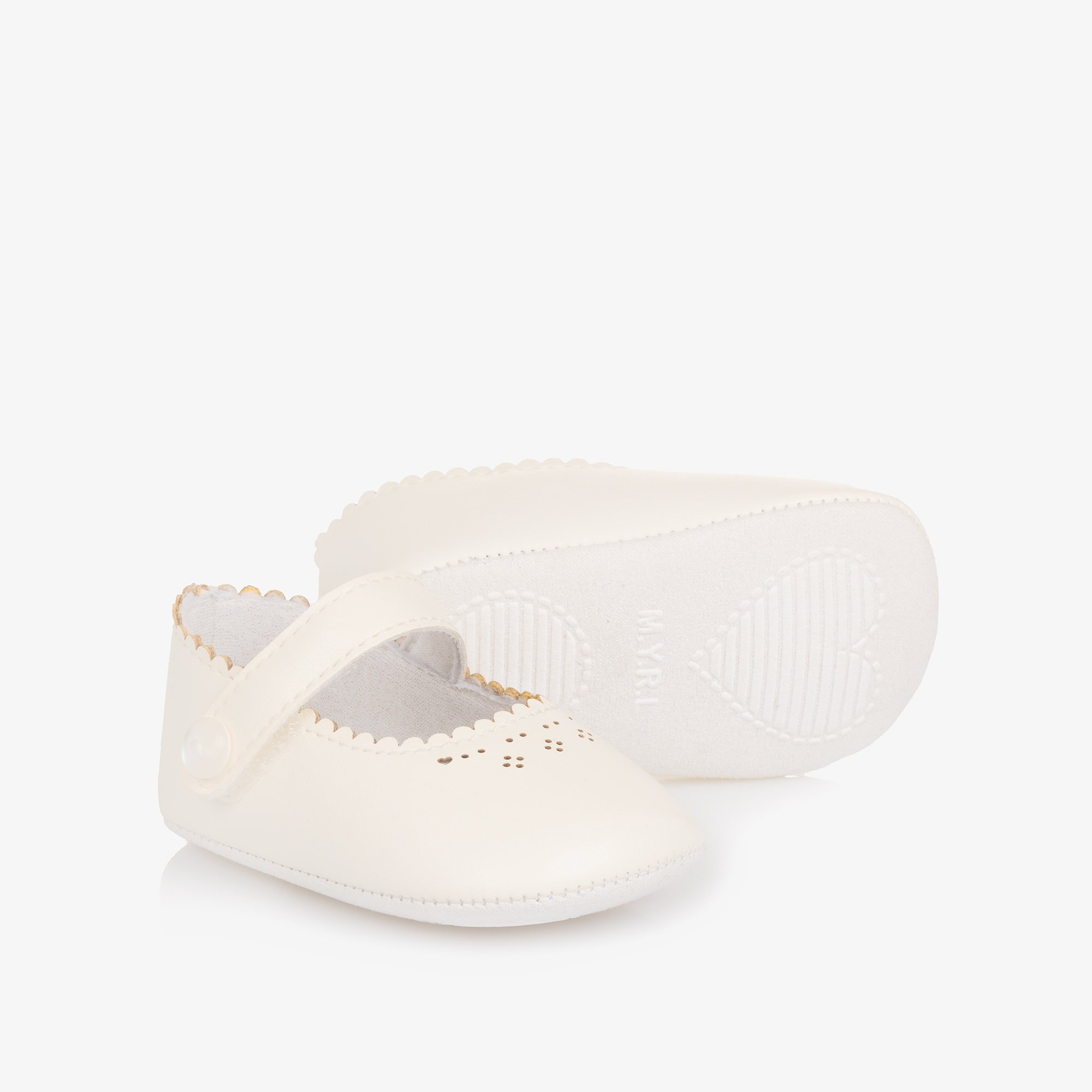 Baby Girls White Faux Leather Pre-Walker Shoes with Cutwork - View 1
