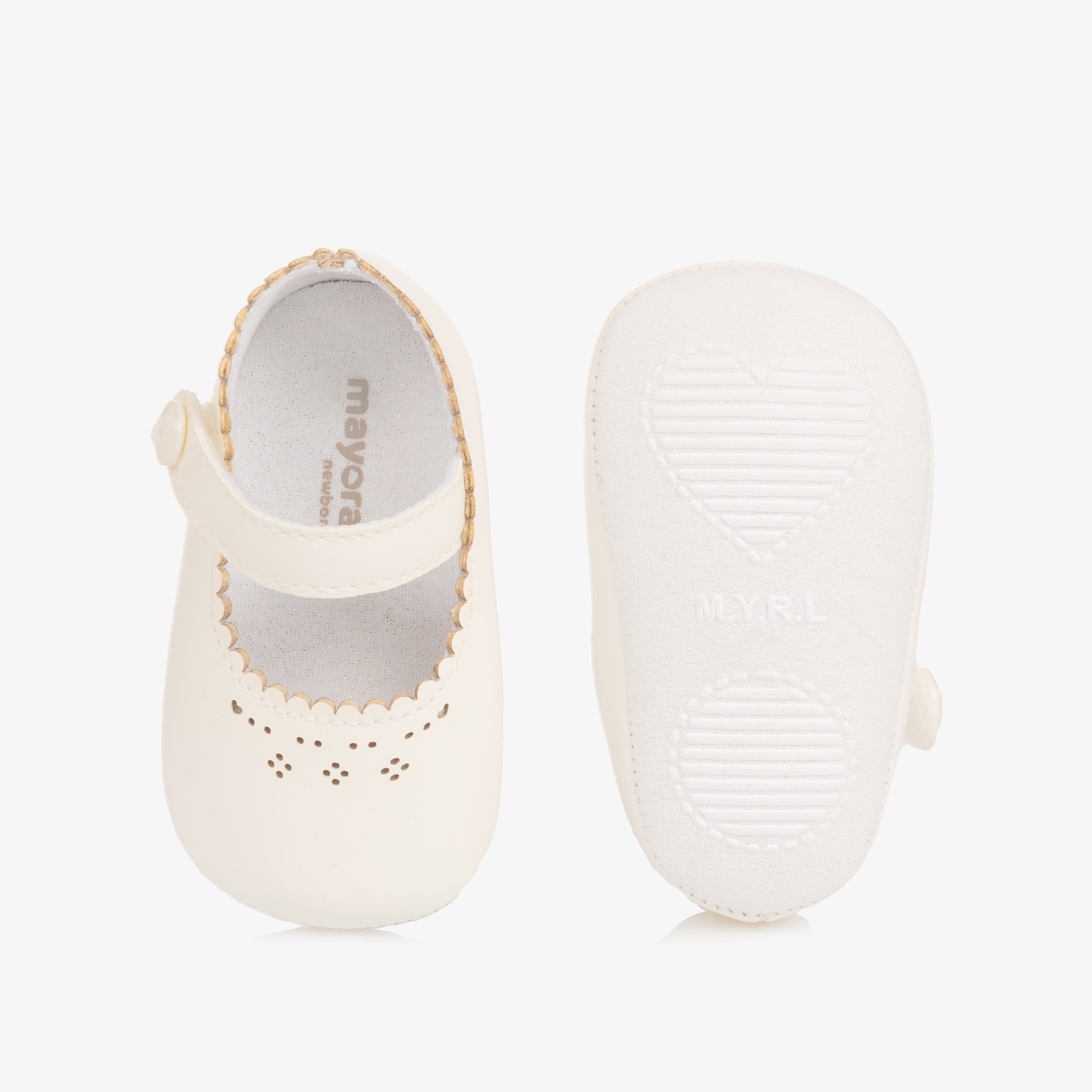 Baby Girls White Faux Leather Pre-Walker Shoes with Cutwork - View 4