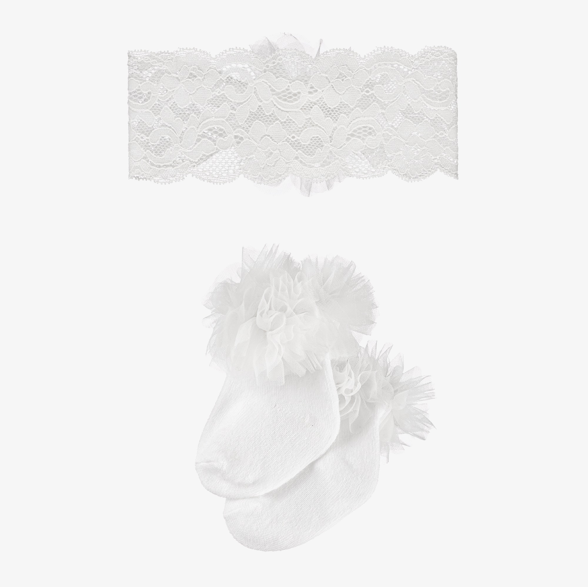 Baby Girls White Socks & Lace Headband Set - View 2