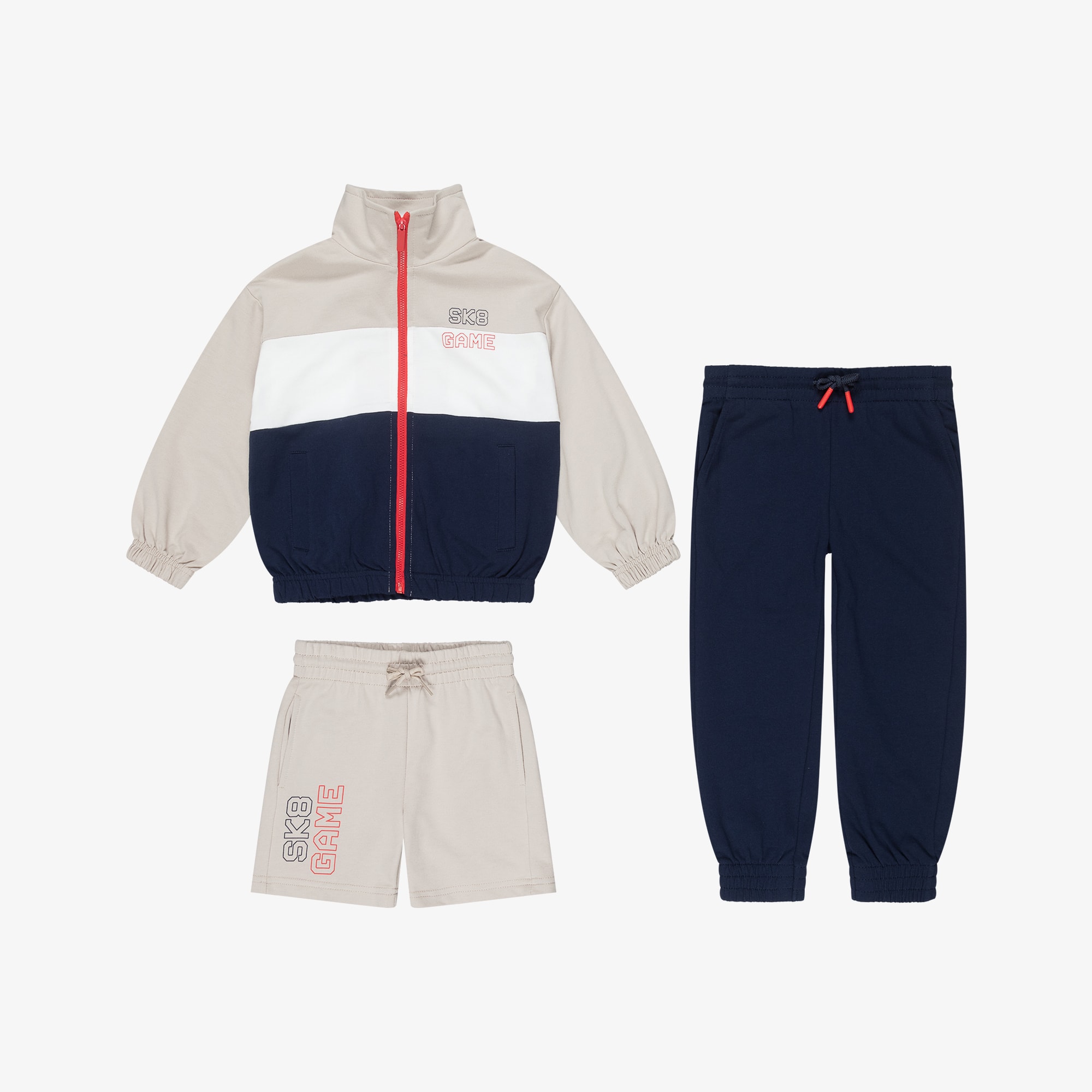 Boys Blue & Beige Tracksuit Set with SK8 Game Print - View 1