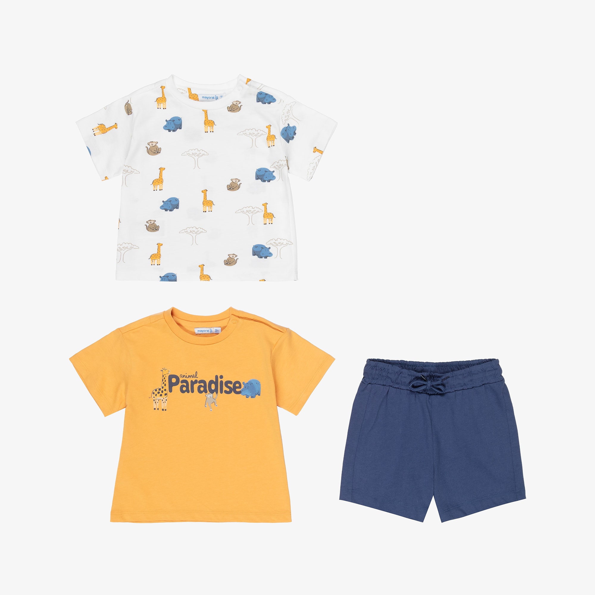 Boys Blue Cotton Jersey Shorts Set with Animals Print - View 2