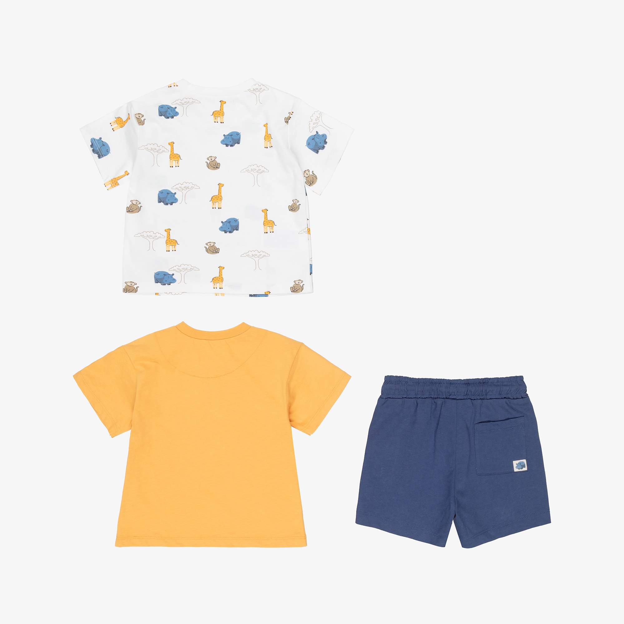 Boys Blue Cotton Jersey Shorts Set with Animals Print - View 3