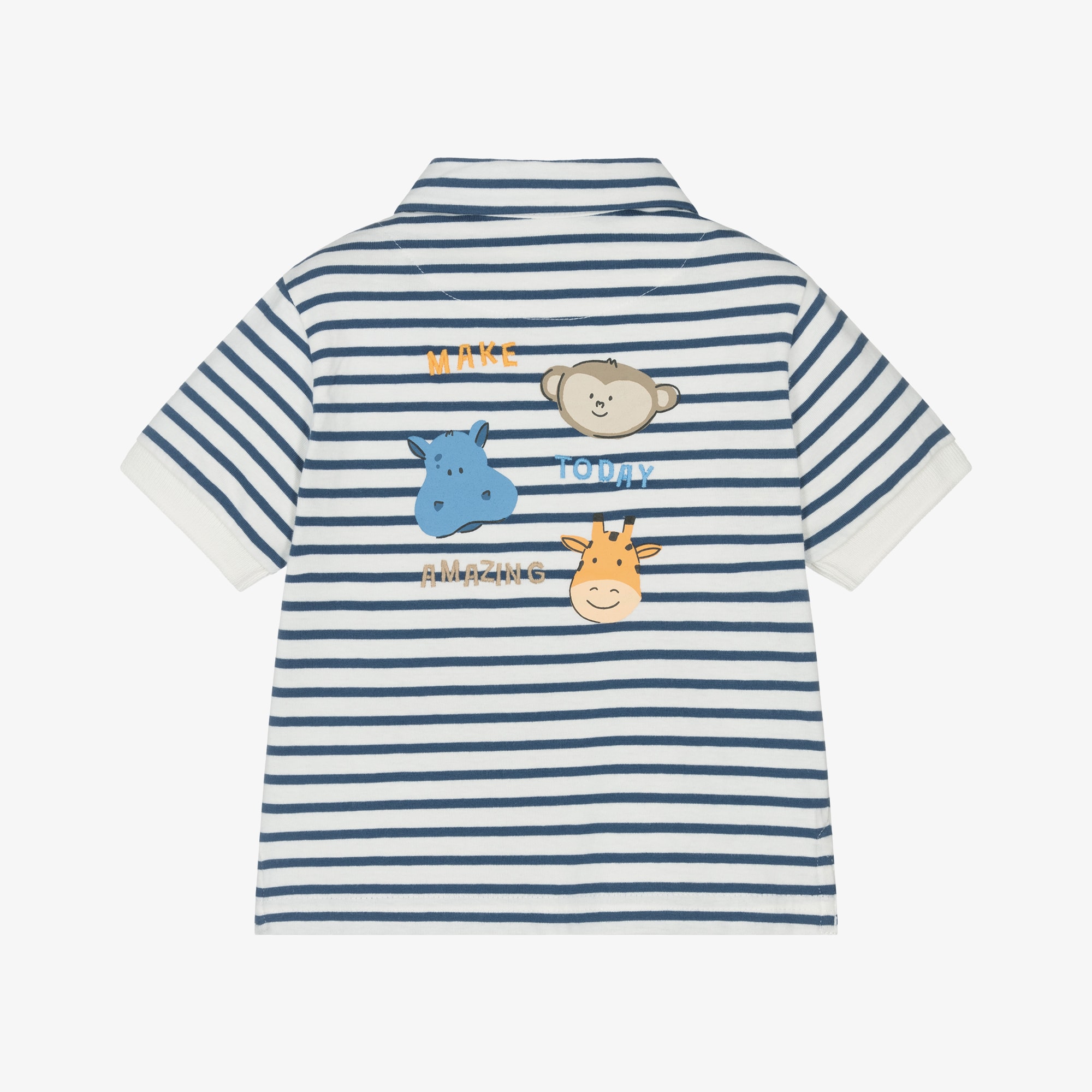 Boys Ivory & Blue Striped Cotton Polo Shirt - View 2