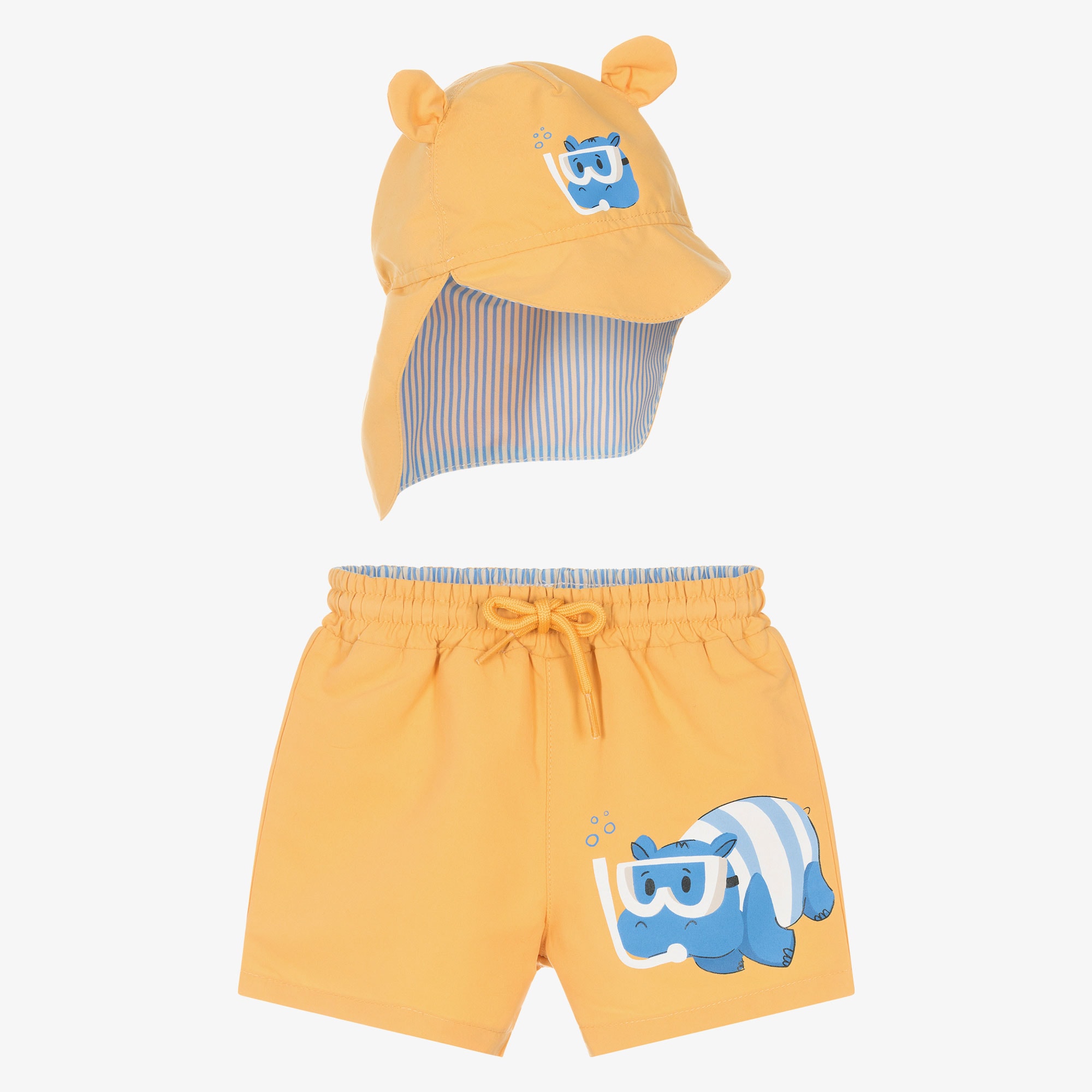 Boys Orange Hippo Print Swim Set (UPF40+) - View 1
