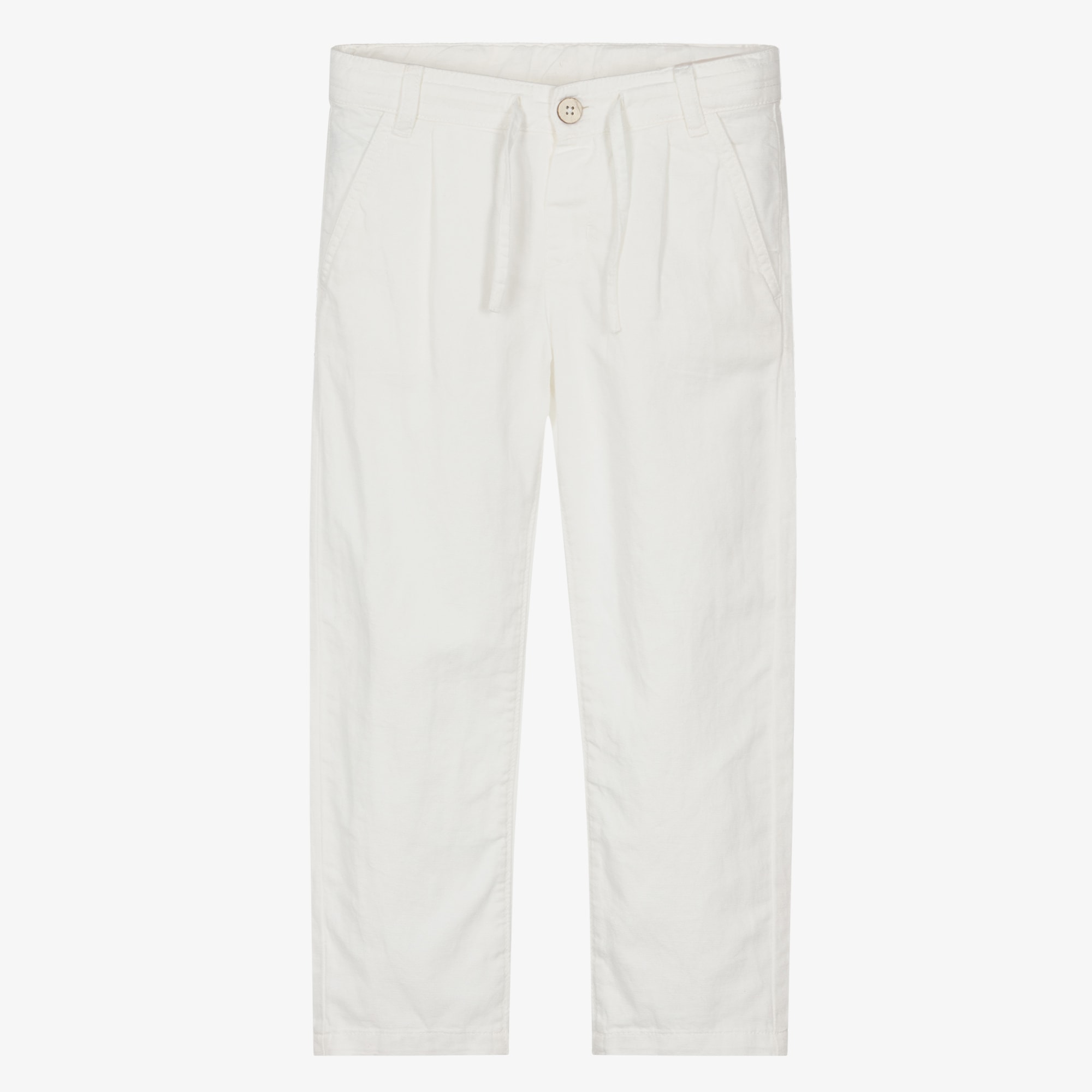 Boys White Cotton Relaxed Drawstring Chino Trousers - View 1