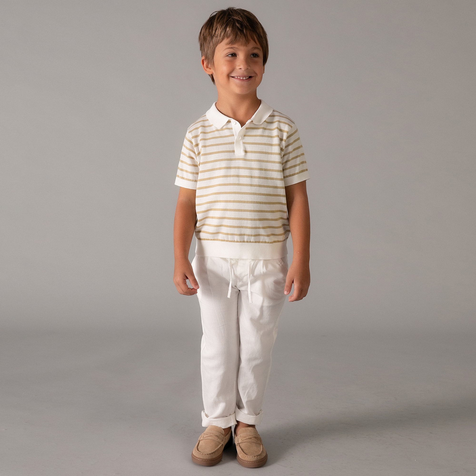 Boys White Cotton Relaxed Drawstring Chino Trousers - View 2
