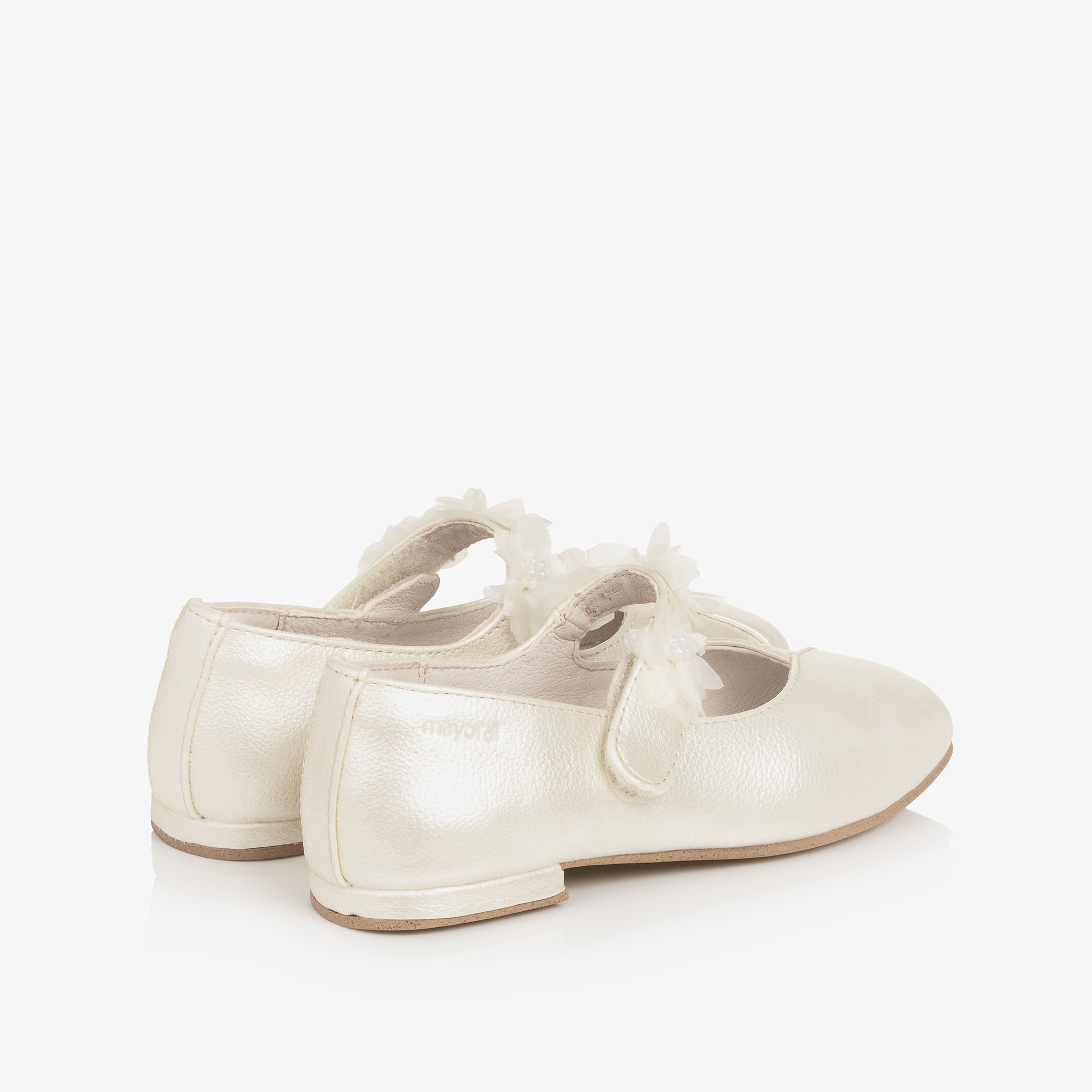 GirIs Ivory Faux Leather Pumps with Floral Velcro Strap - View 2