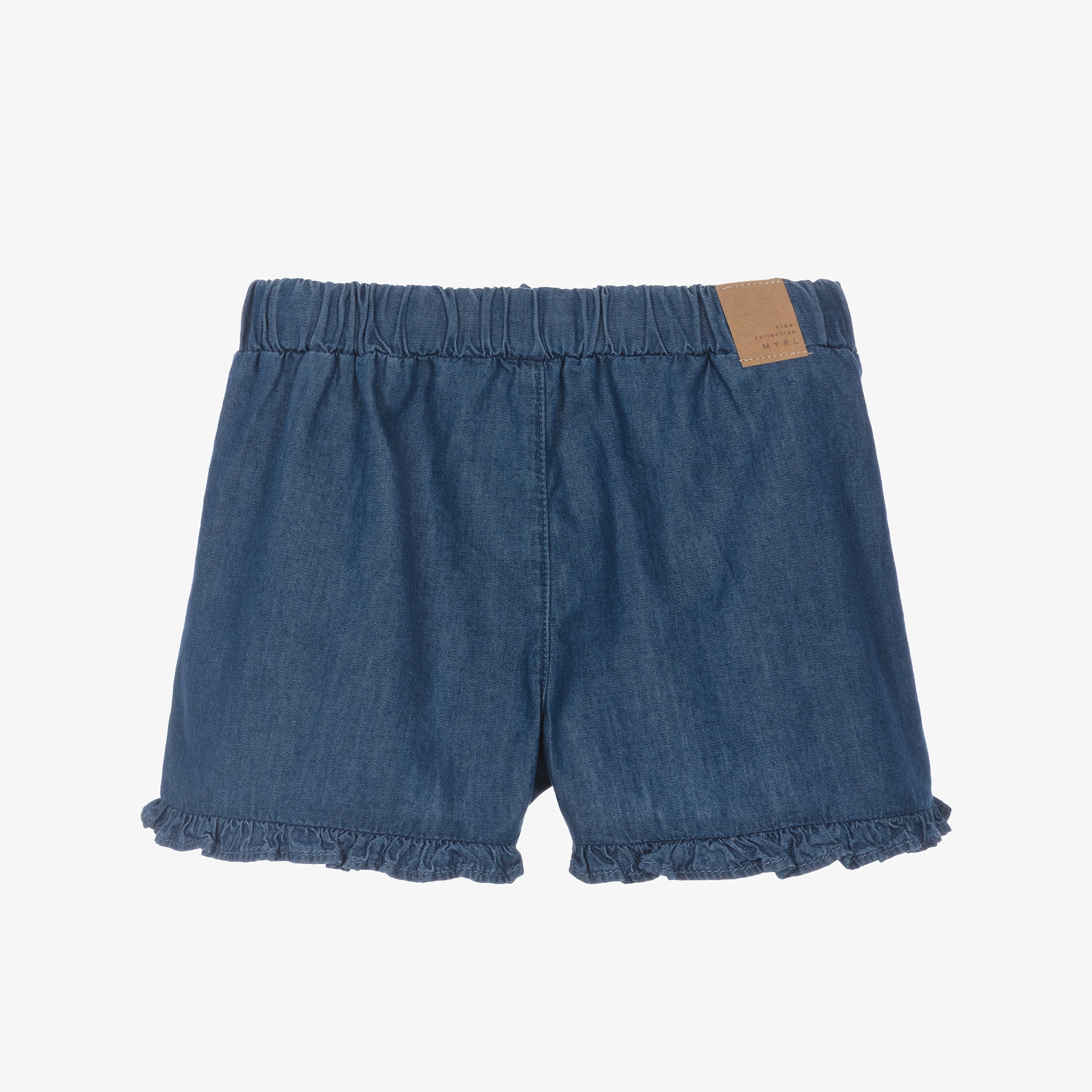 Girls Blue Chambray Shorts with Ruffle Trim - View 2