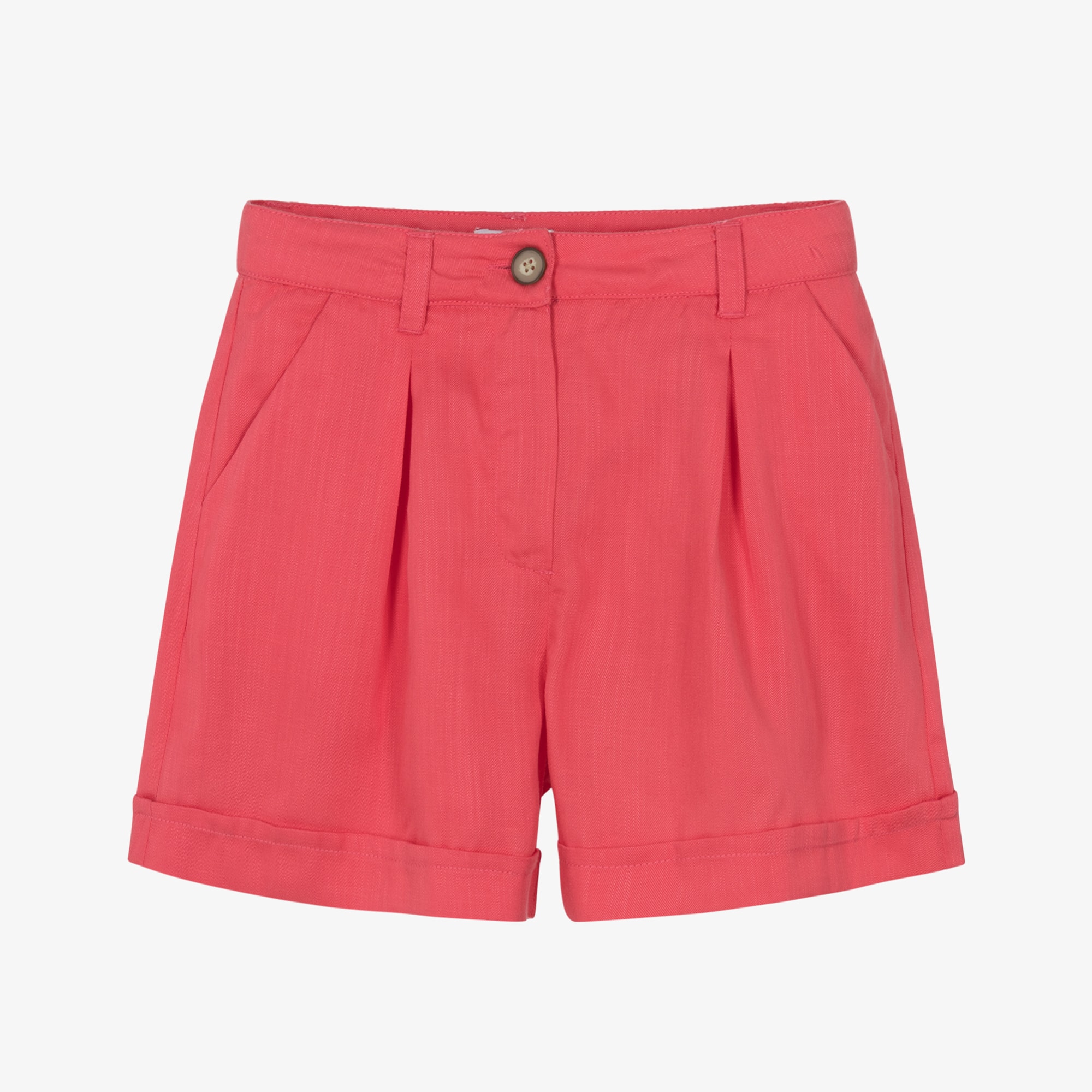 Girls Coral Pink Shorts with Turn-ups - View 1