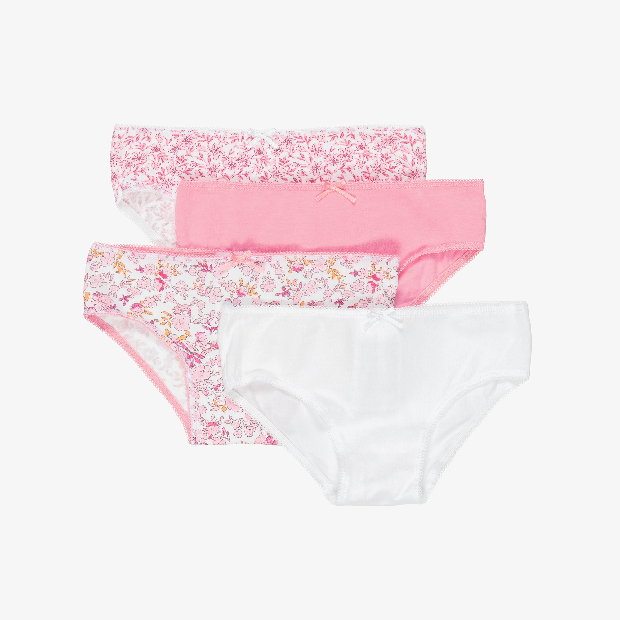 Girls Pink Floral Cotton Knickers (4 Pack) - View 1
