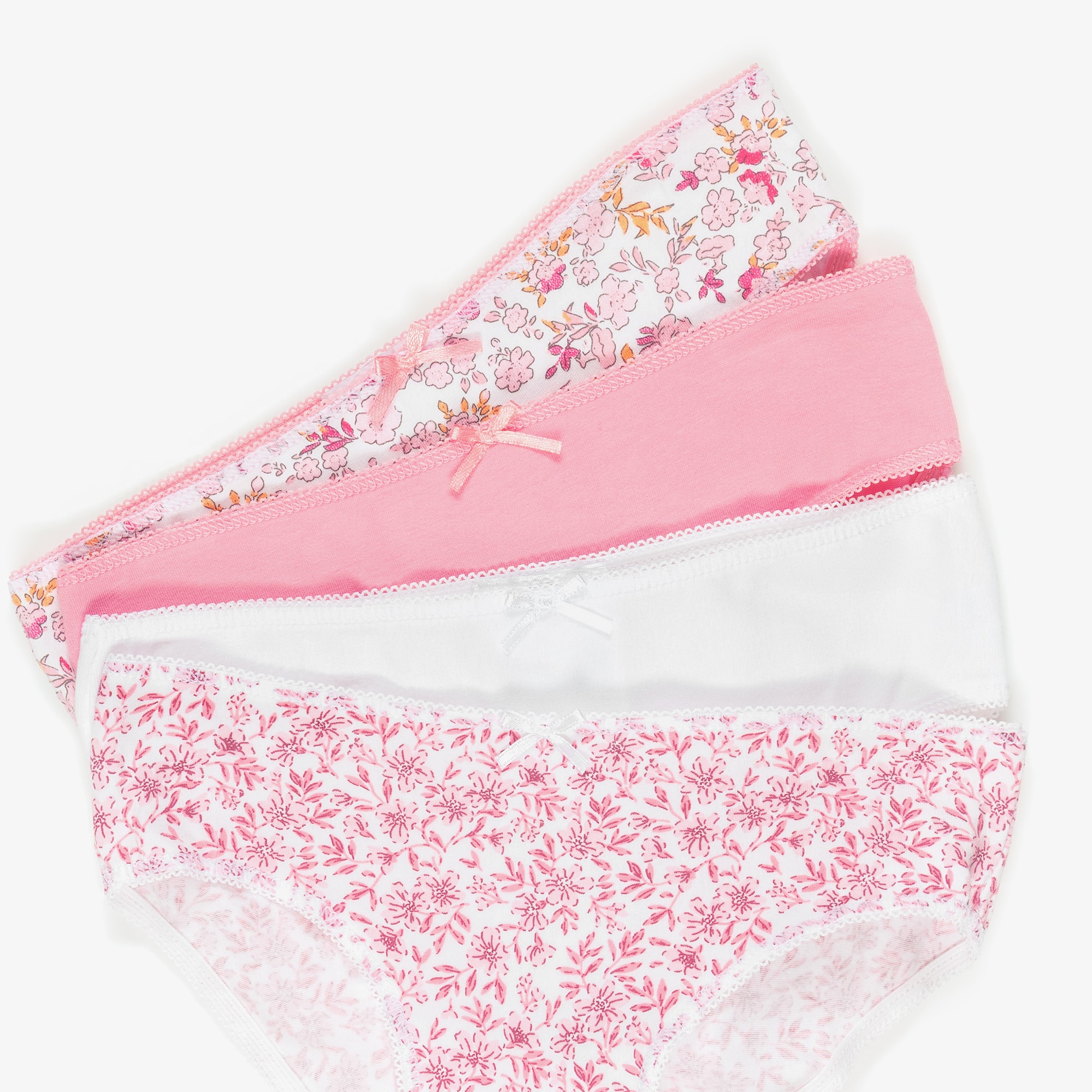 Girls Pink Floral Cotton Knickers (4 Pack) - View 4