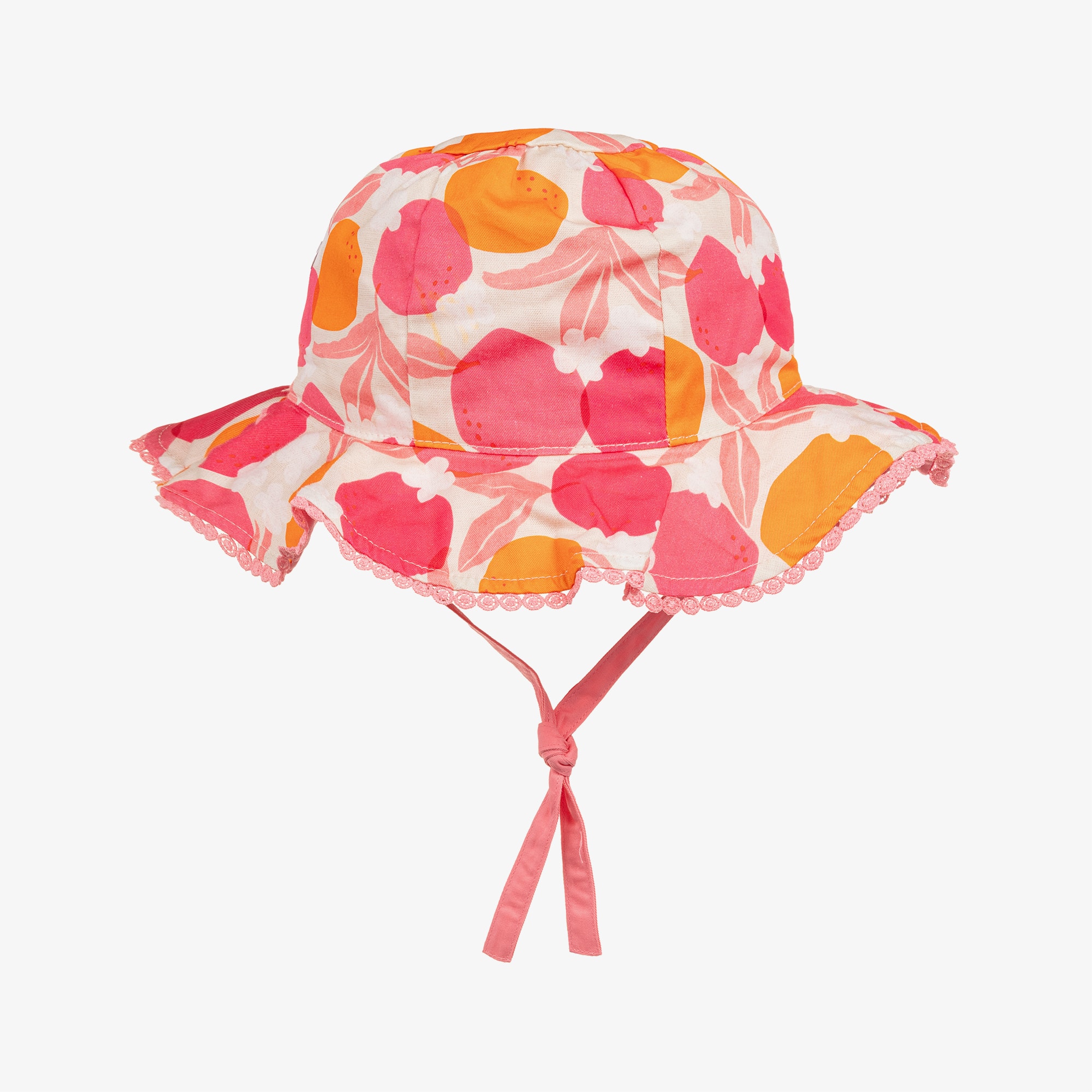 Girls Pink & Orange Cotton Reversible Sun Hat - View 1
