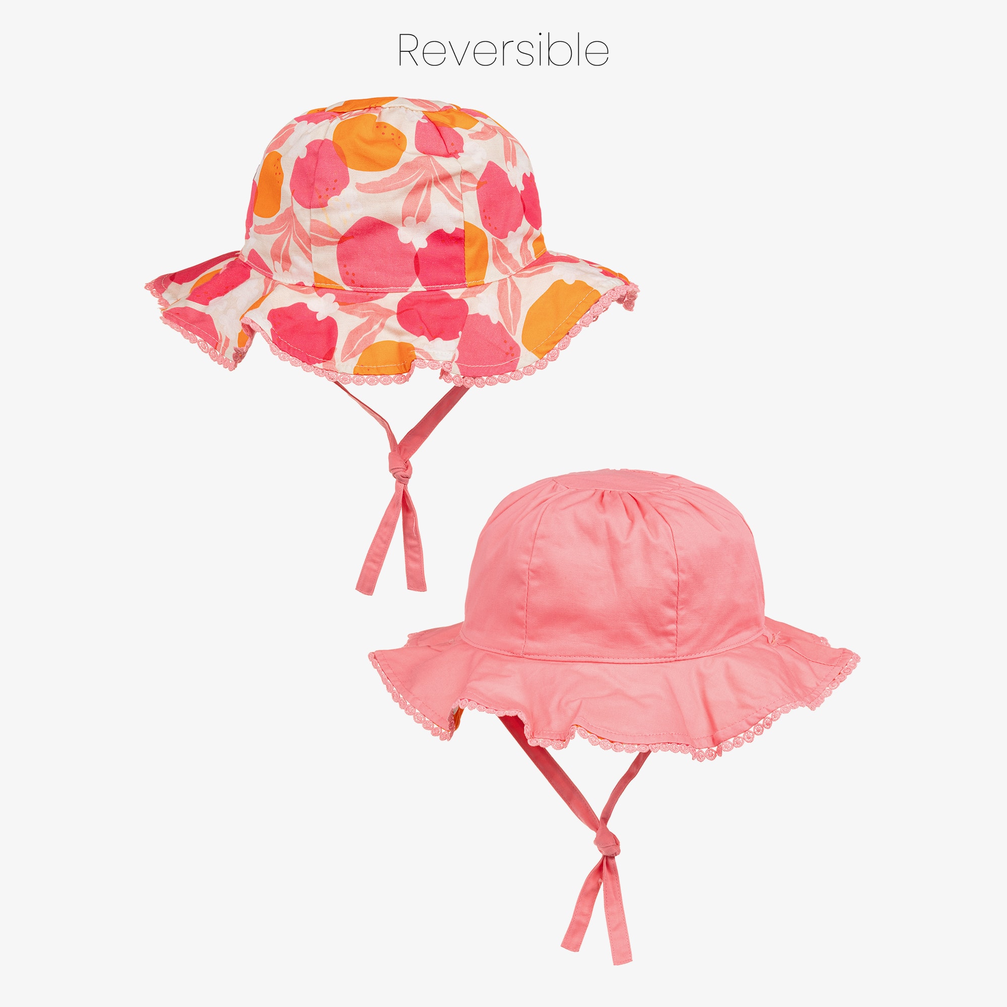 Girls Pink & Orange Cotton Reversible Sun Hat - View 2