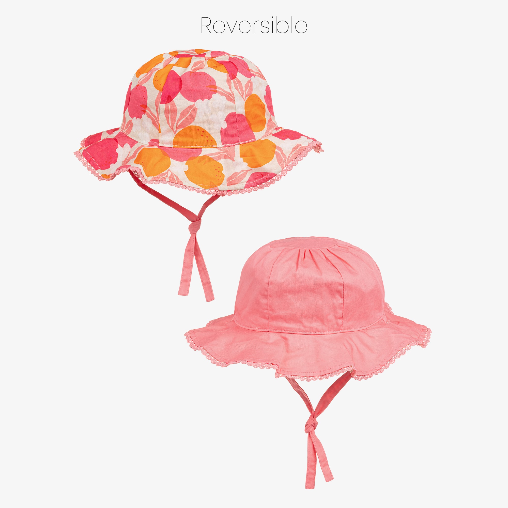 Girls Pink & Orange Cotton Reversible Sun Hat - View 3