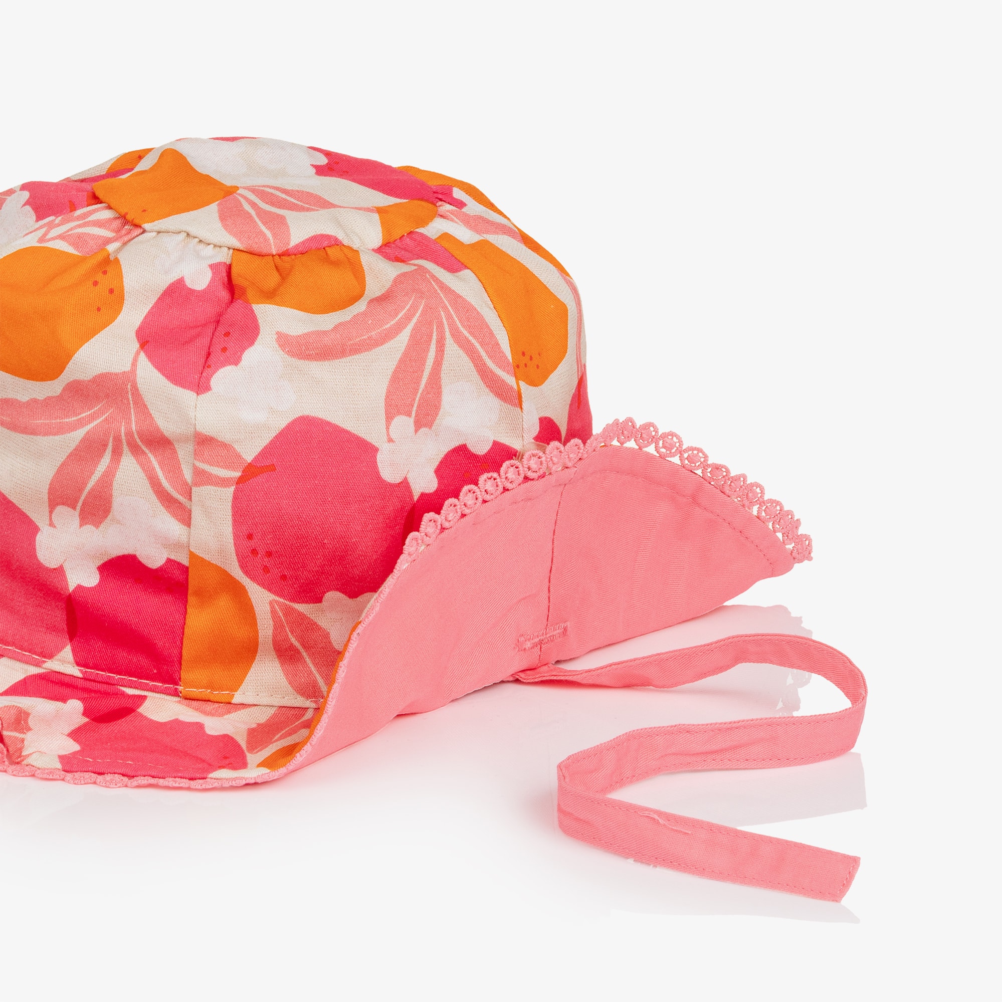 Girls Pink & Orange Cotton Reversible Sun Hat - View 4