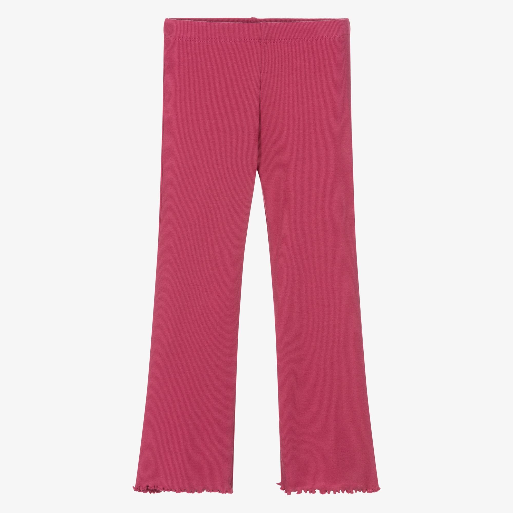 Girls Pink Ribbed Cotton Jersey Flared Leggings - View 1