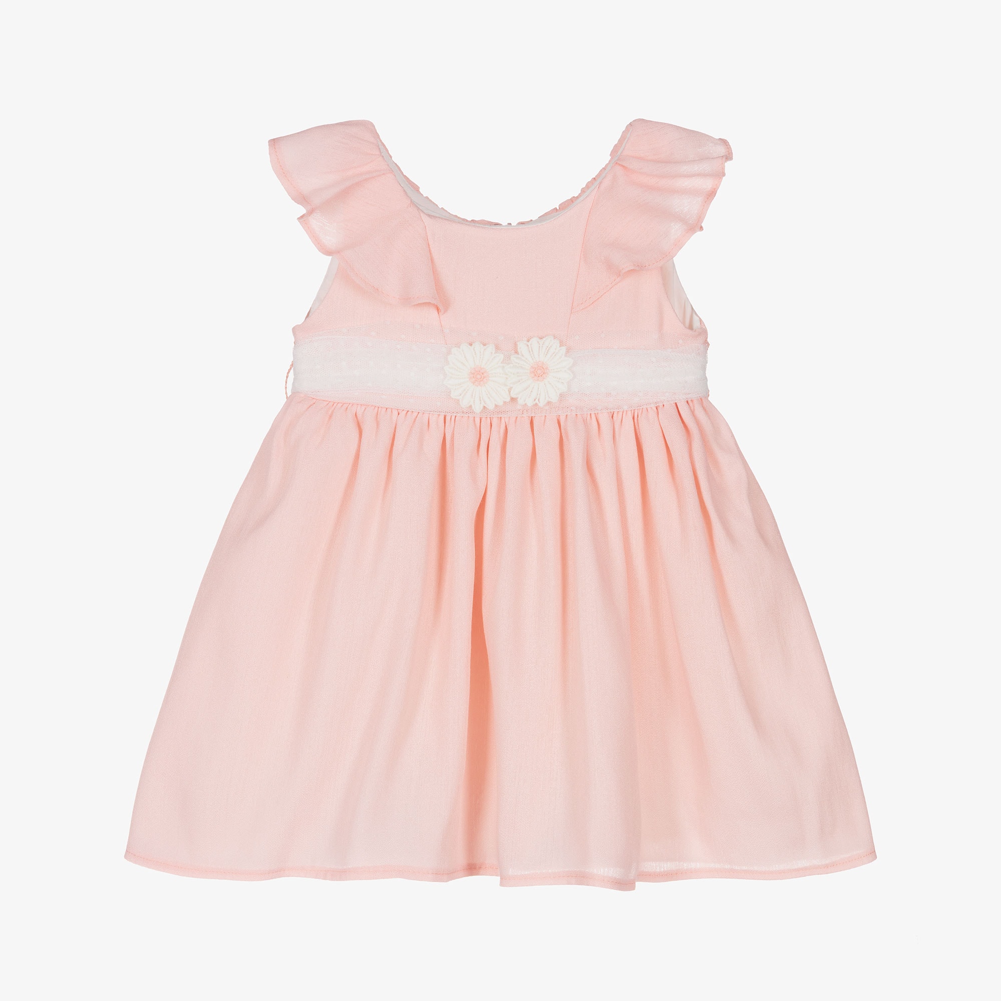 Girls White Dress with Green Tulle Sash Belt - View 1